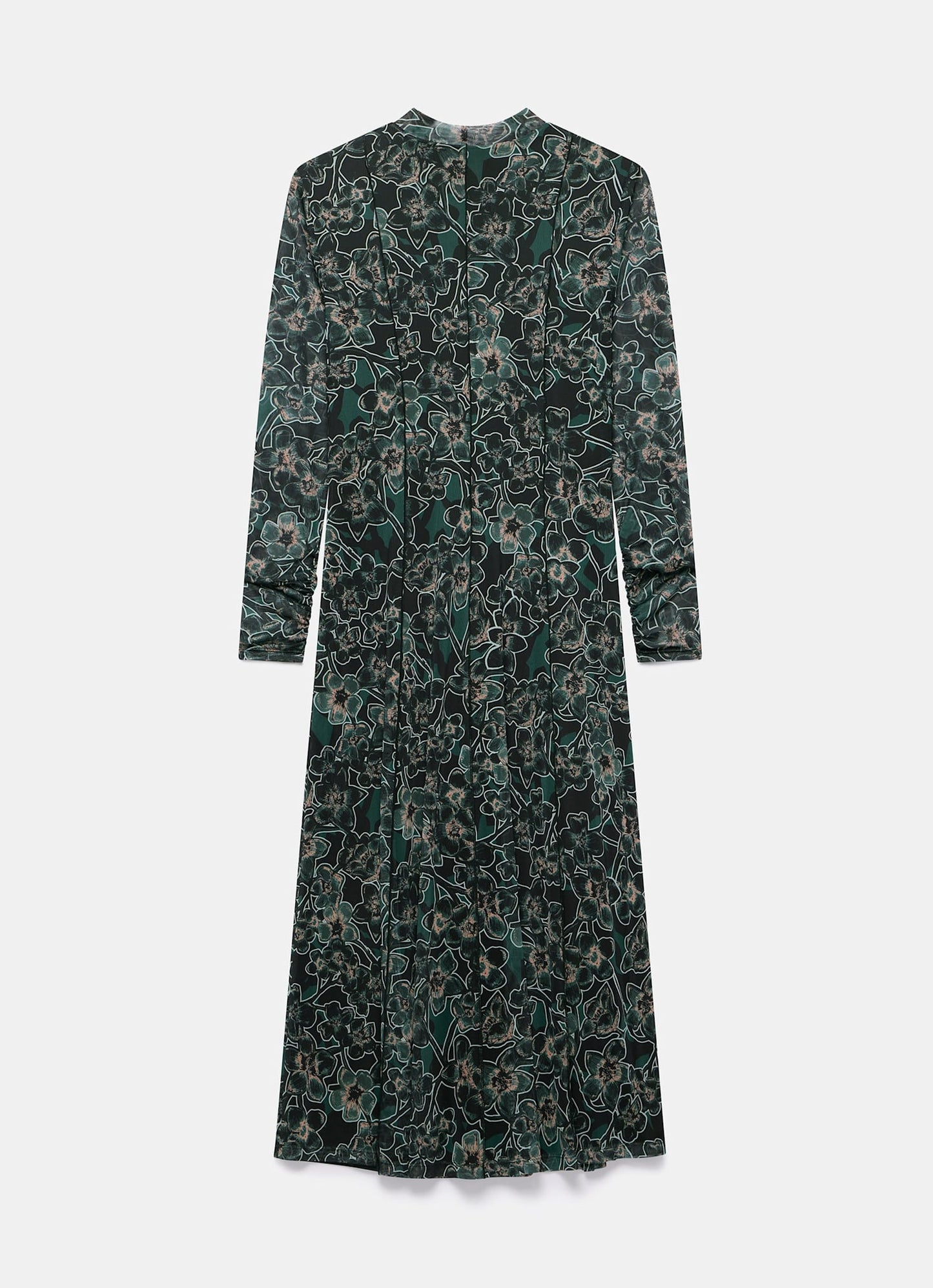 Green Floral Print Mesh Midi Dress