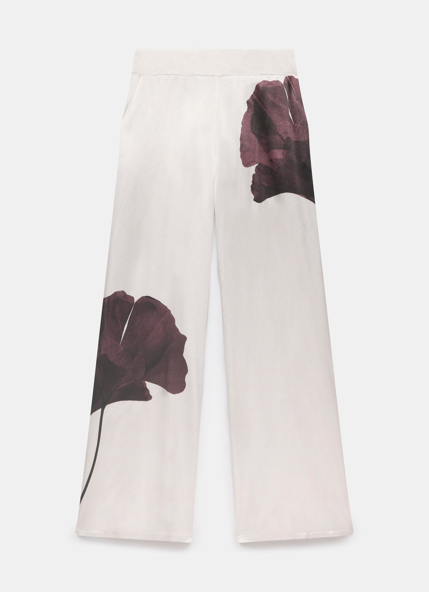 Burgundy Floral Print Satin Trouser