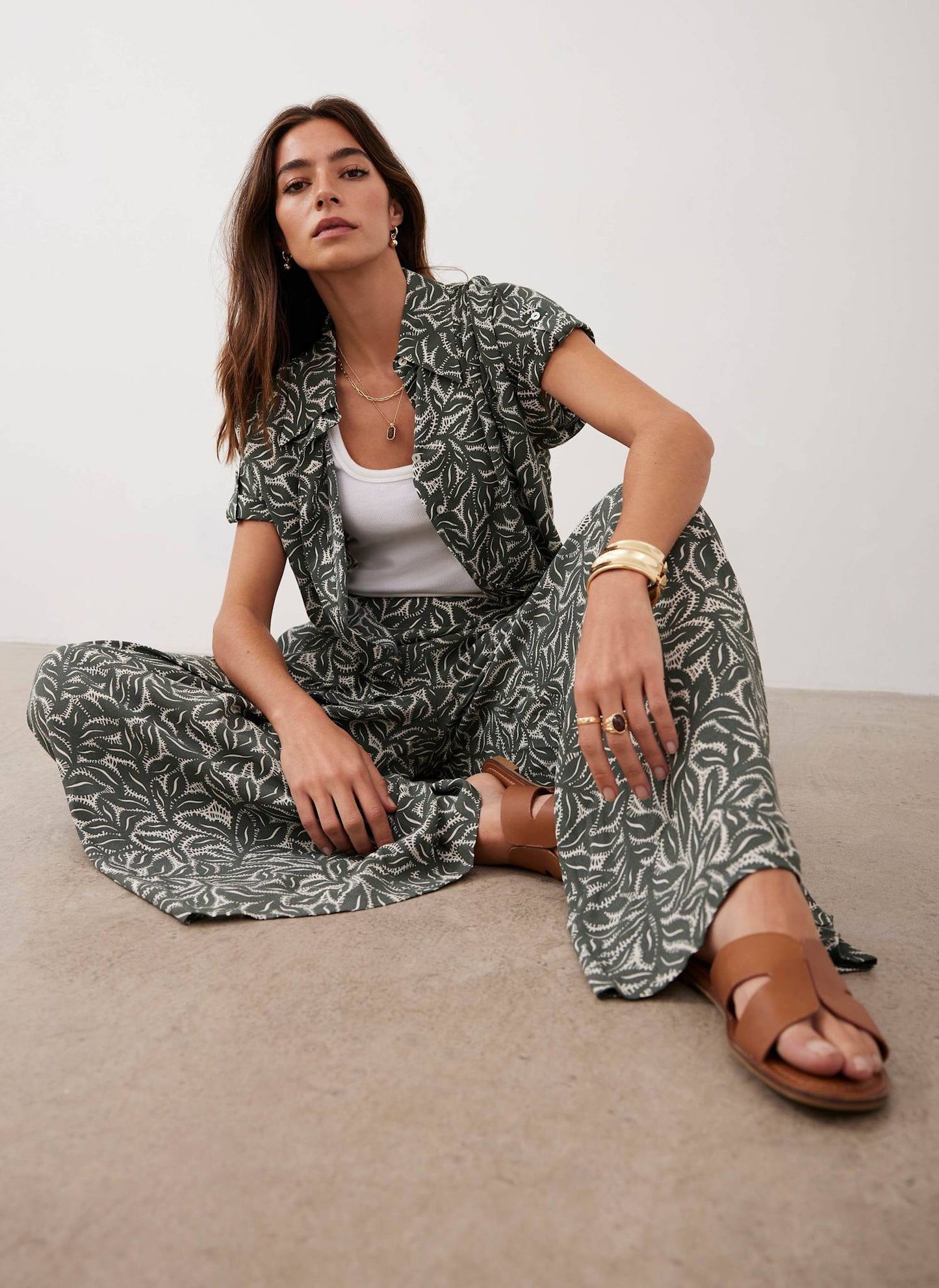 Green Leaf Print Shirt