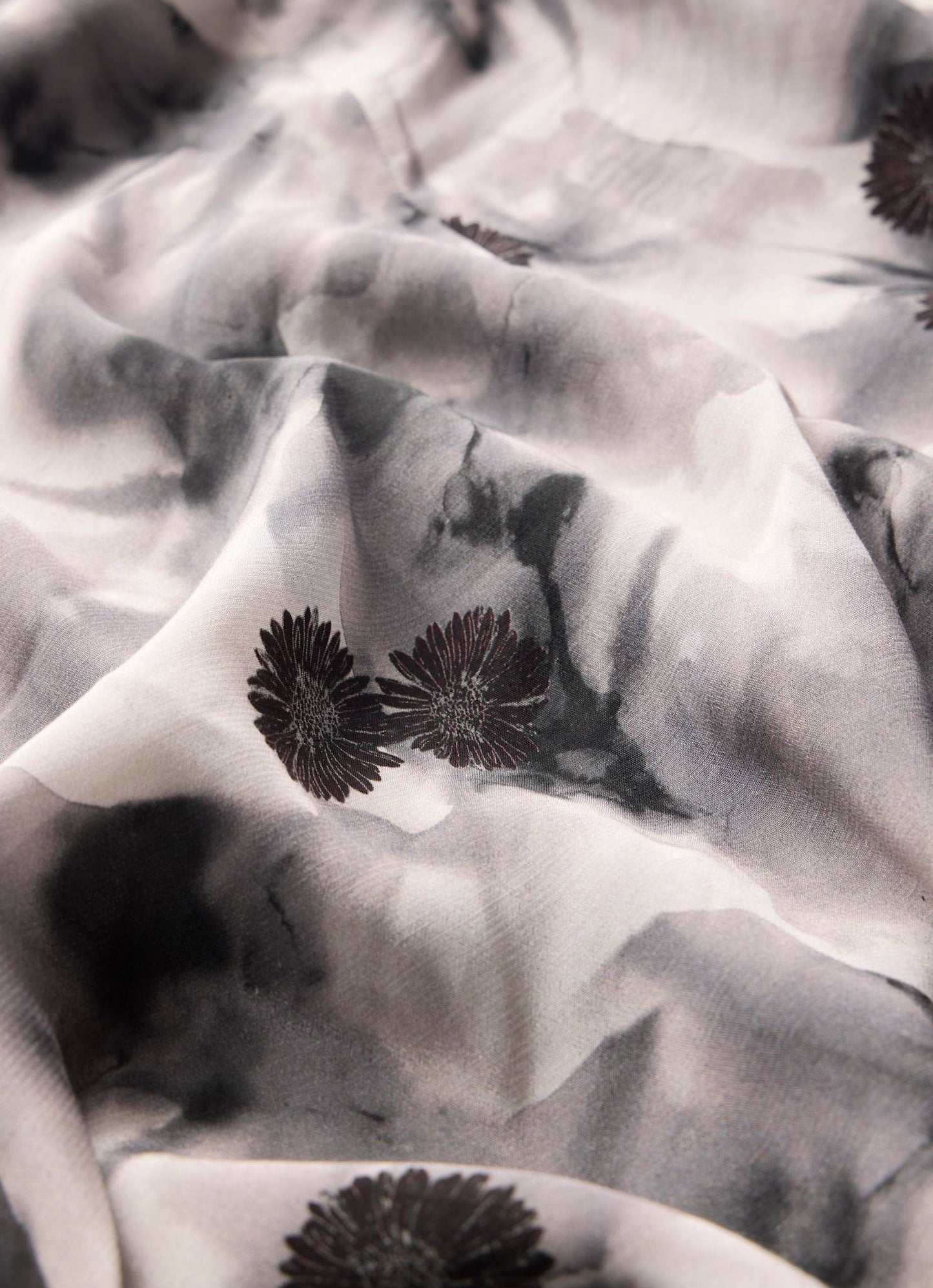 Grey Floral Print Midi Skirt