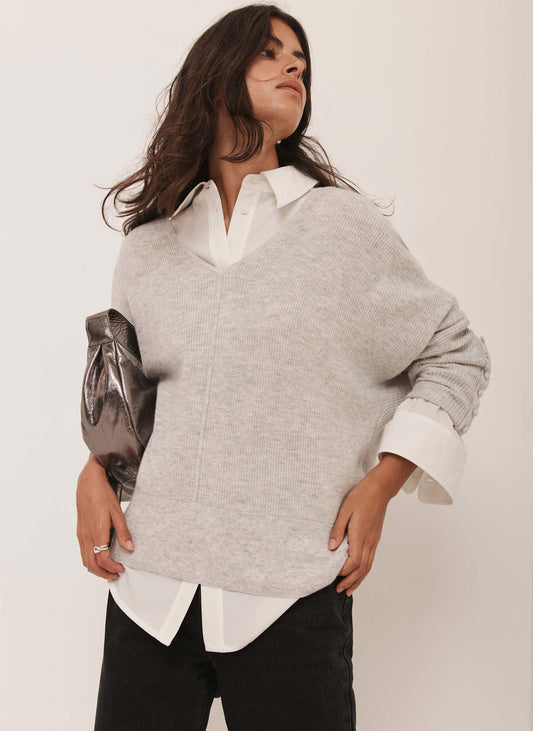 Grey Cotton Blend Batwing Jumper