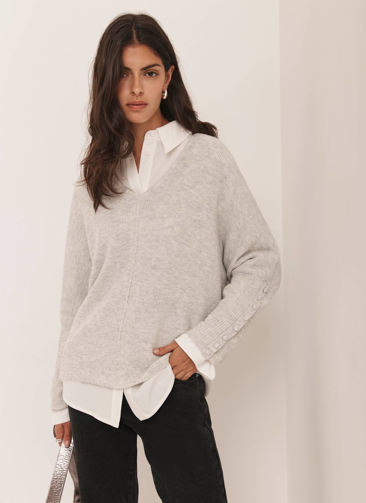 Grey Cotton Blend Batwing Jumper