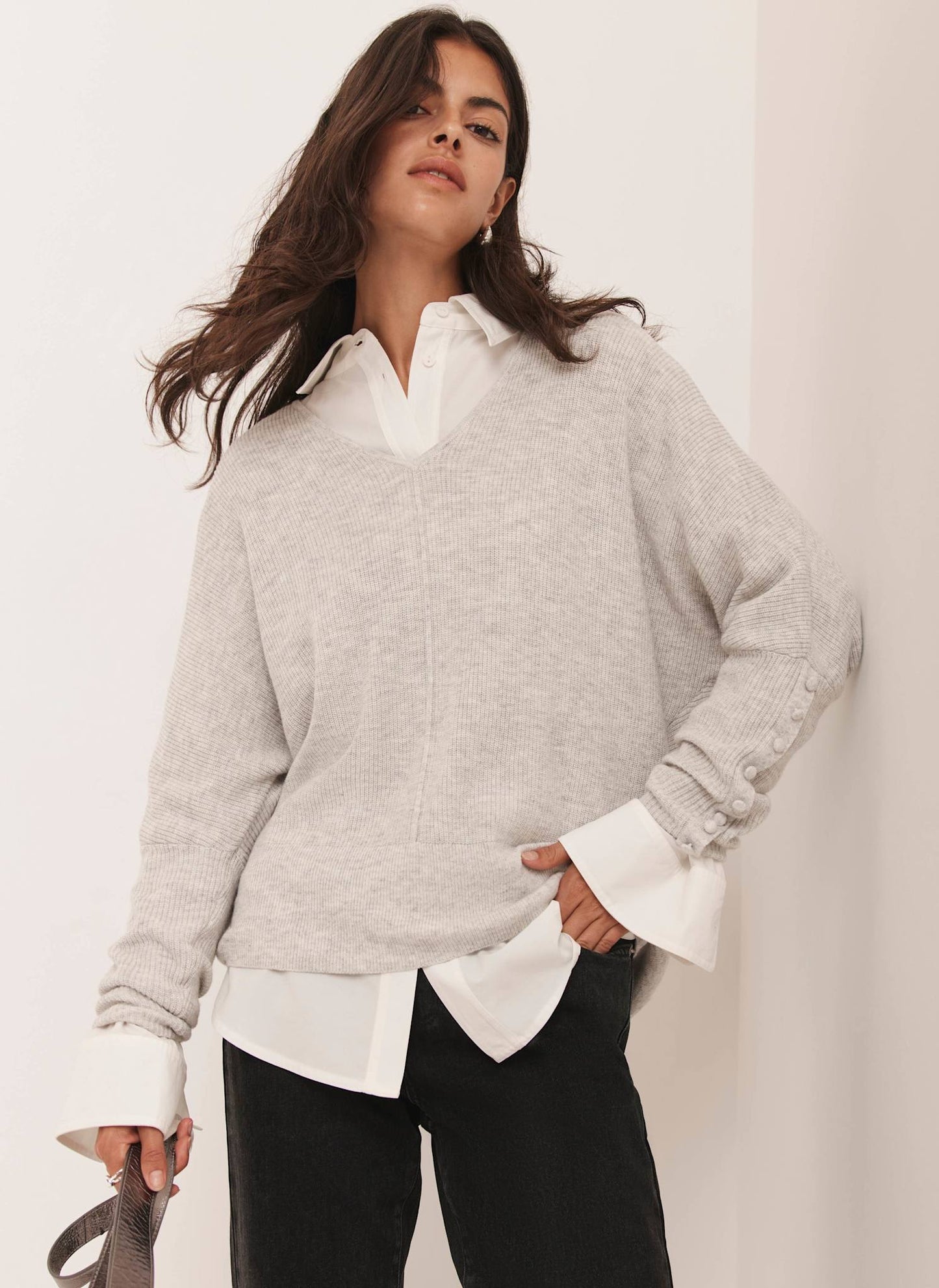 Grey Cotton Blend Batwing Jumper