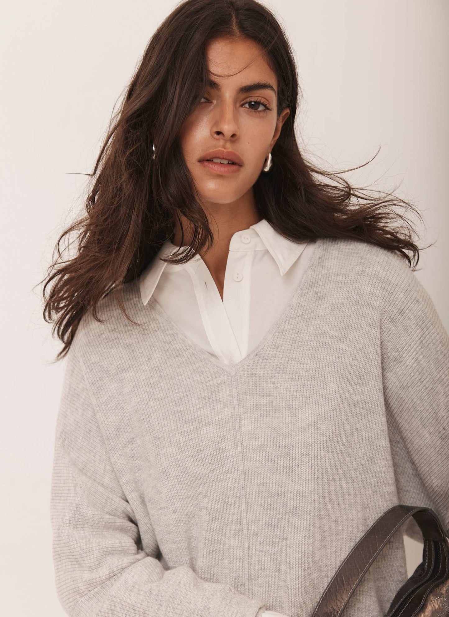 Grey Cotton Blend Batwing Jumper