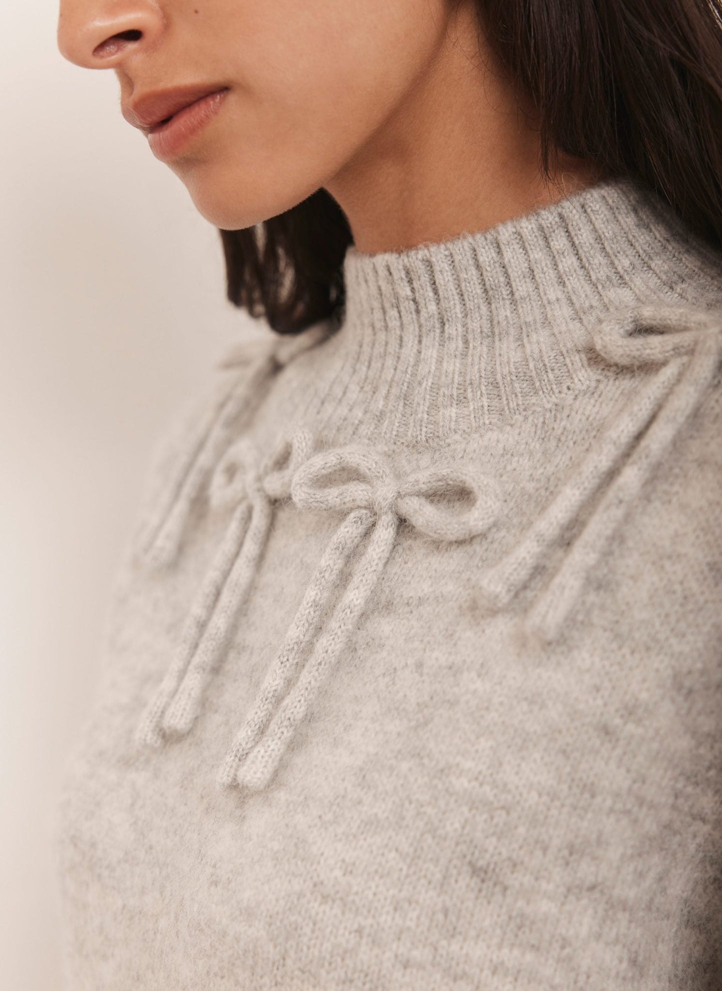 Grey Knit Bow Jumper Dress