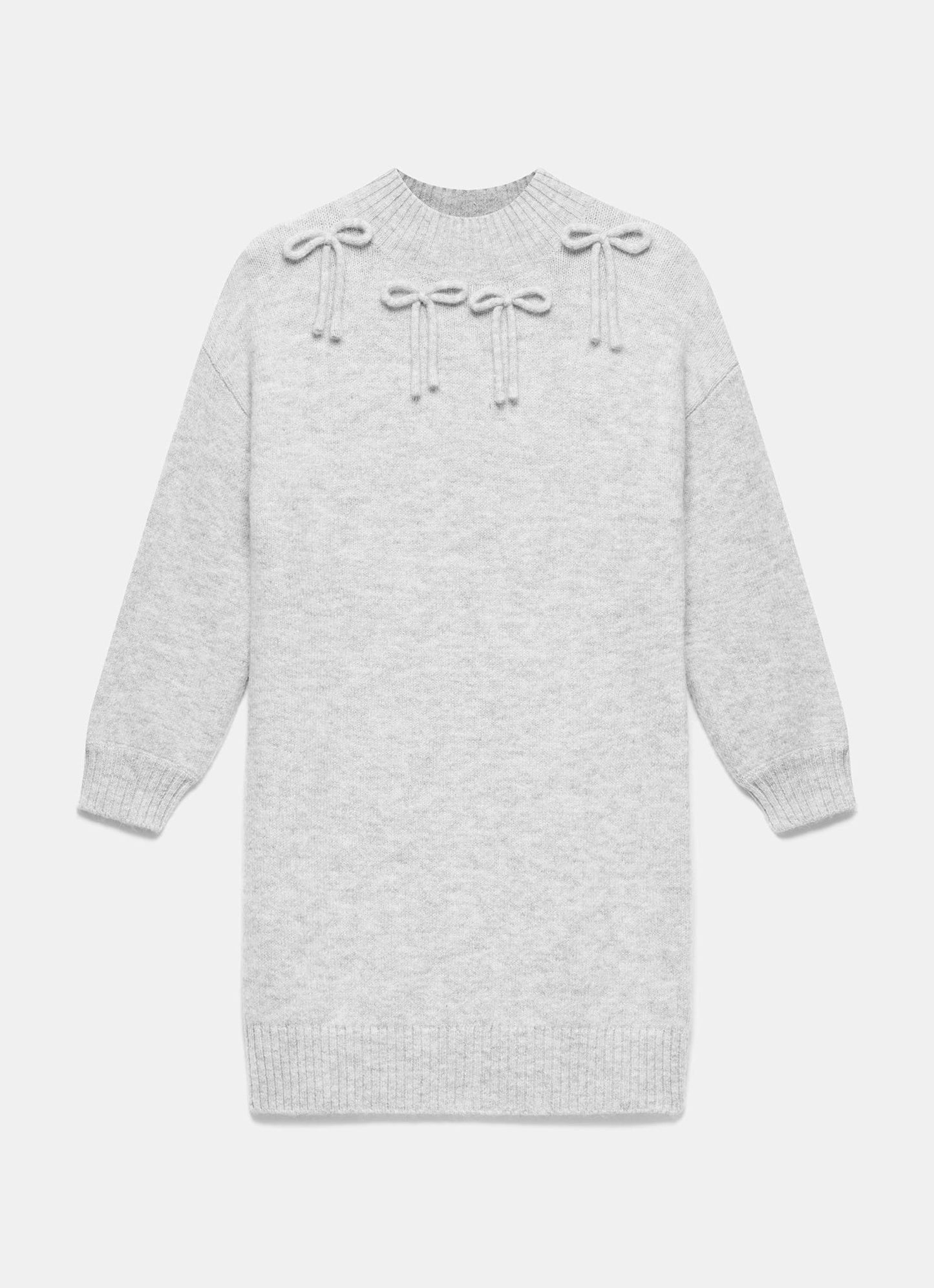 Grey Knit Bow Jumper Dress