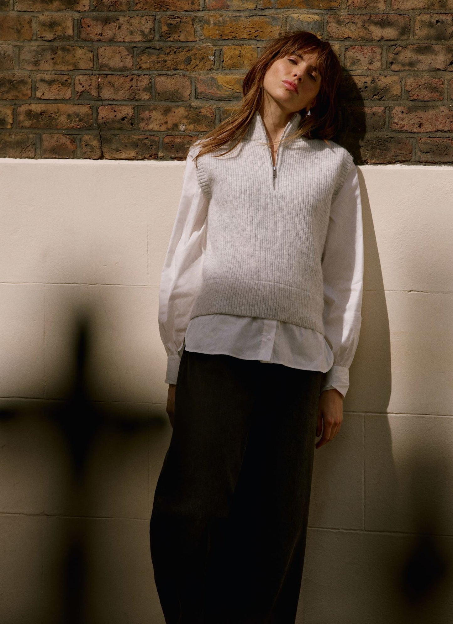 Grey Layered Shirt Knit Jumper