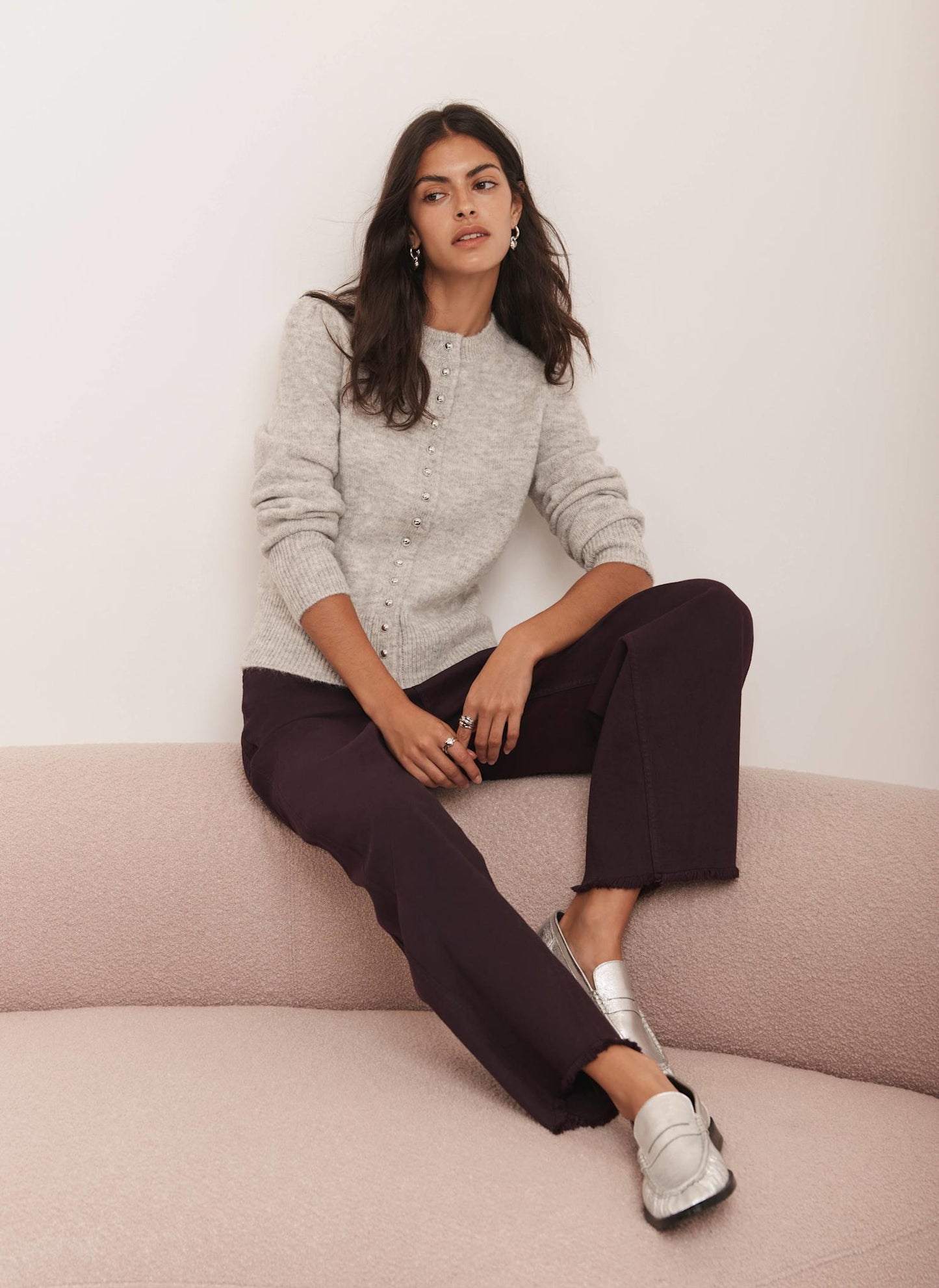 Grey Wool Blend Button Cardigan