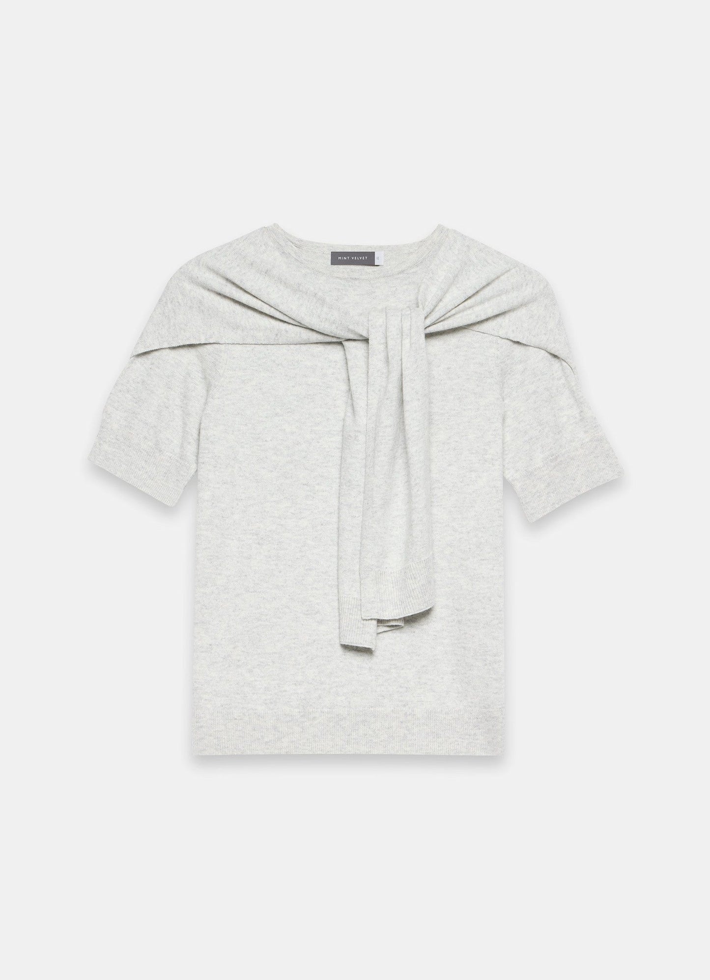 Grey Cotton Blend Scarf Detail Knit Top