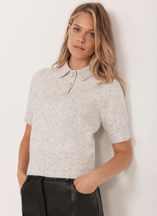 Grey Short Sleeve Knit Top
