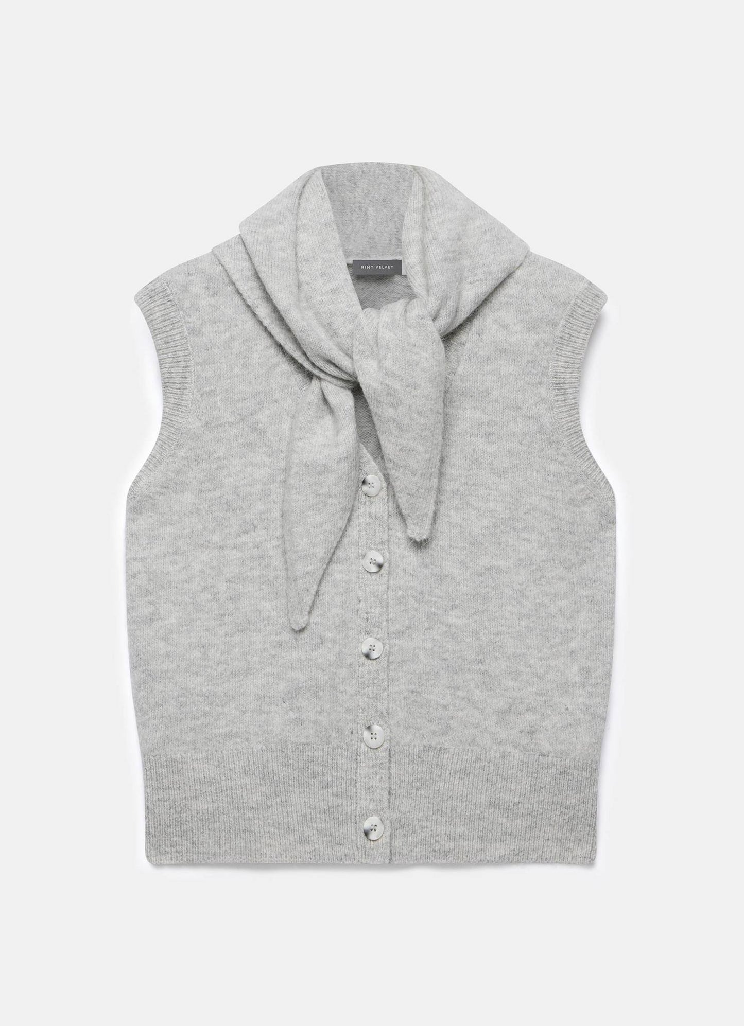 Grey Sleeveless Scarf Detail Knit Top