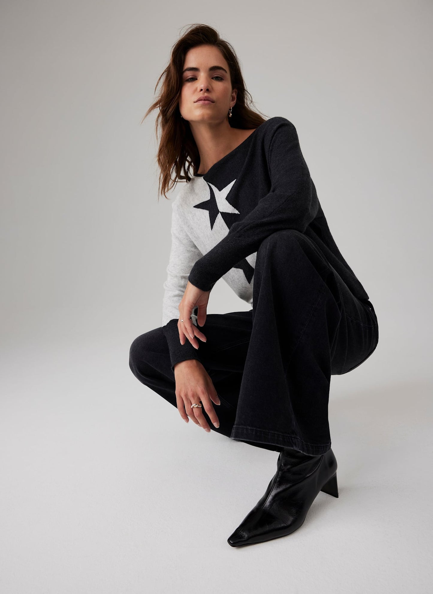 Grey Cotton Blend Fine Knit Batwing Jumper