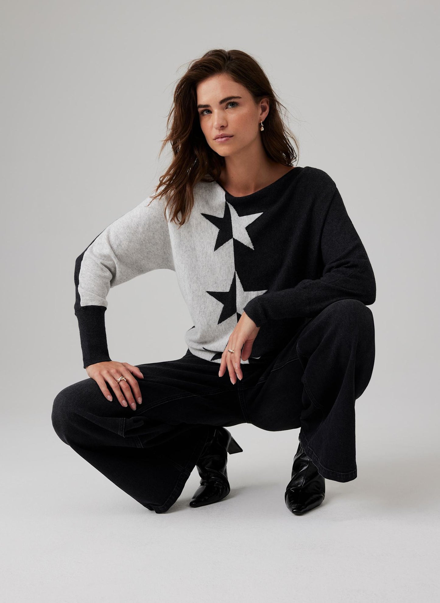 Grey Cotton Blend Fine Knit Batwing Jumper