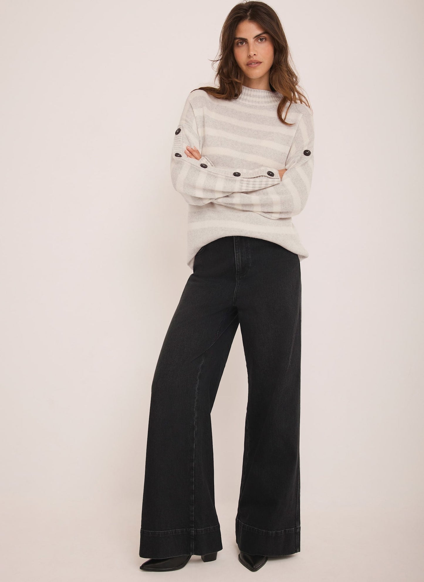 Grey Wool Blend Striped Longline Jumper