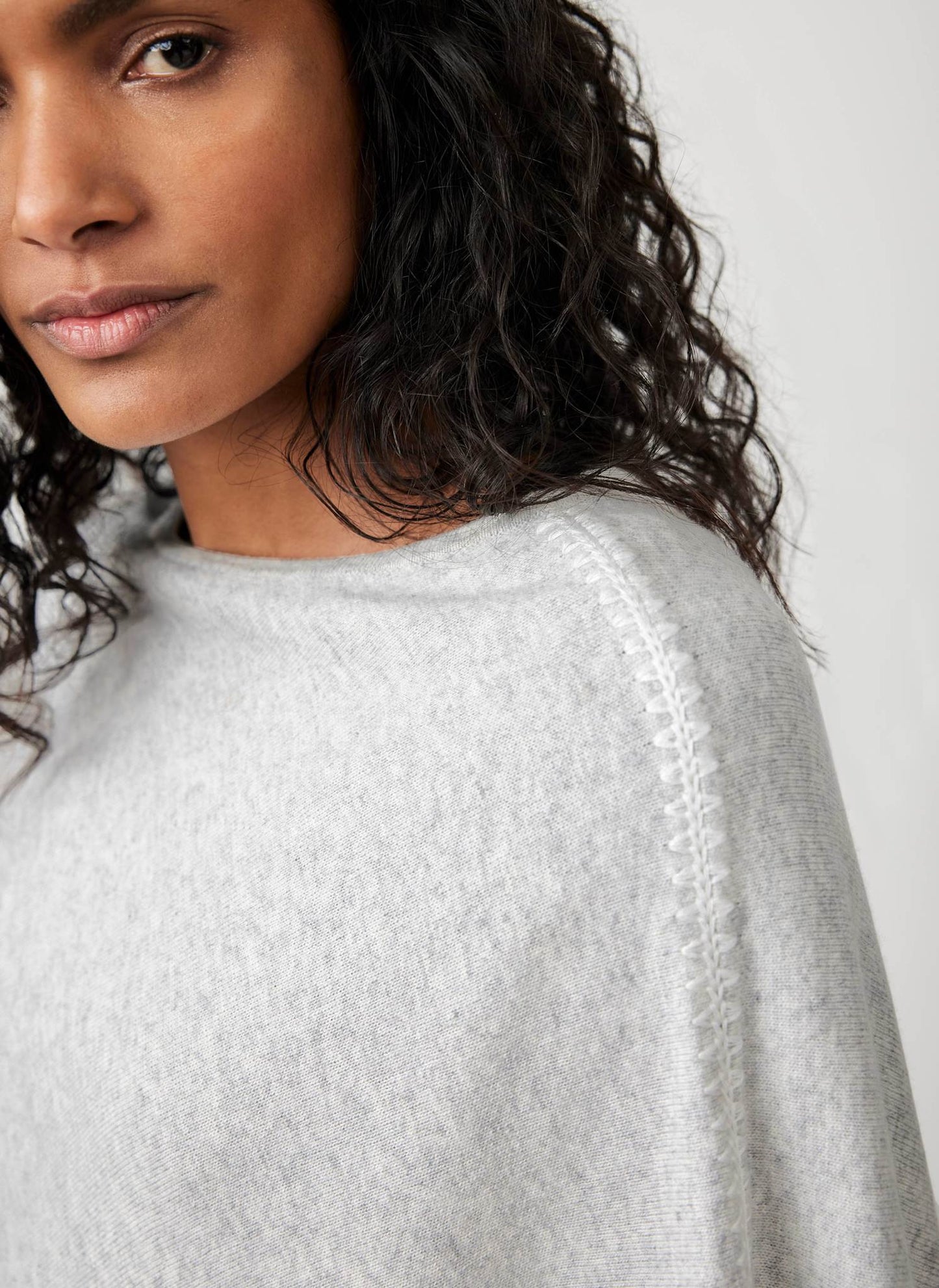 Grey Cotton Blend Stitch Detail Poncho