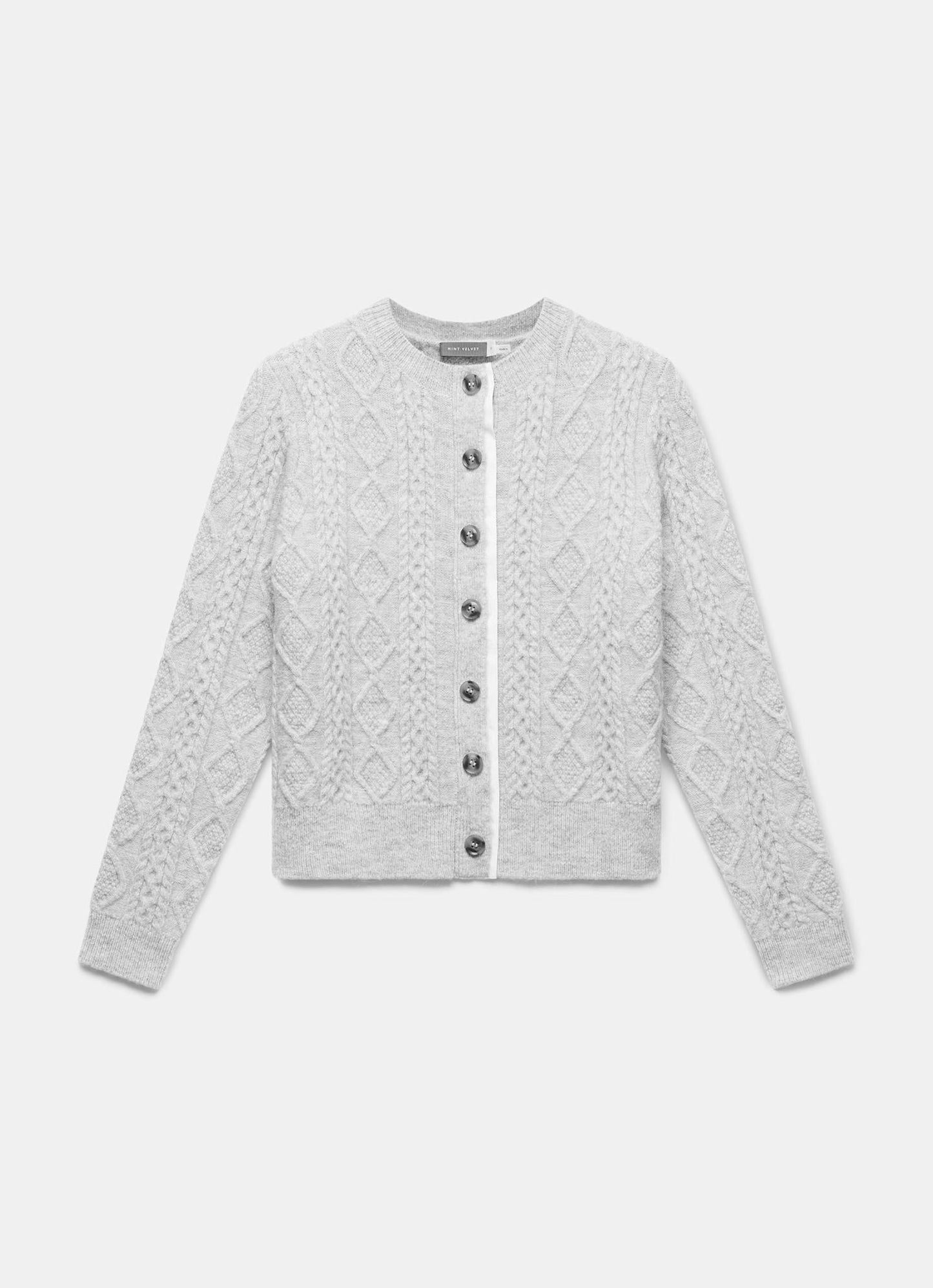 Grey Cable Knit Wool Blend Cardigan