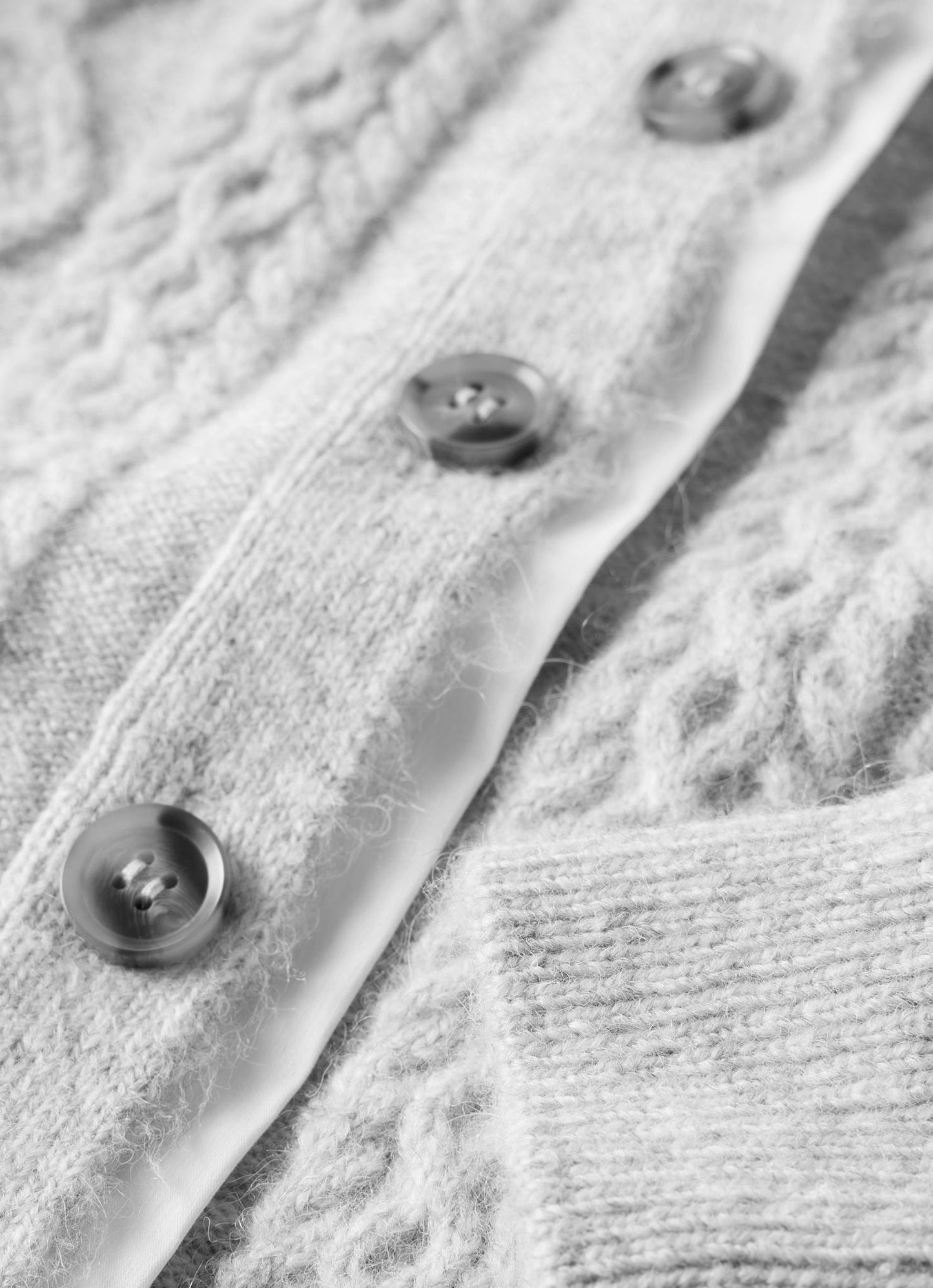 Grey Cable Knit Wool Blend Cardigan