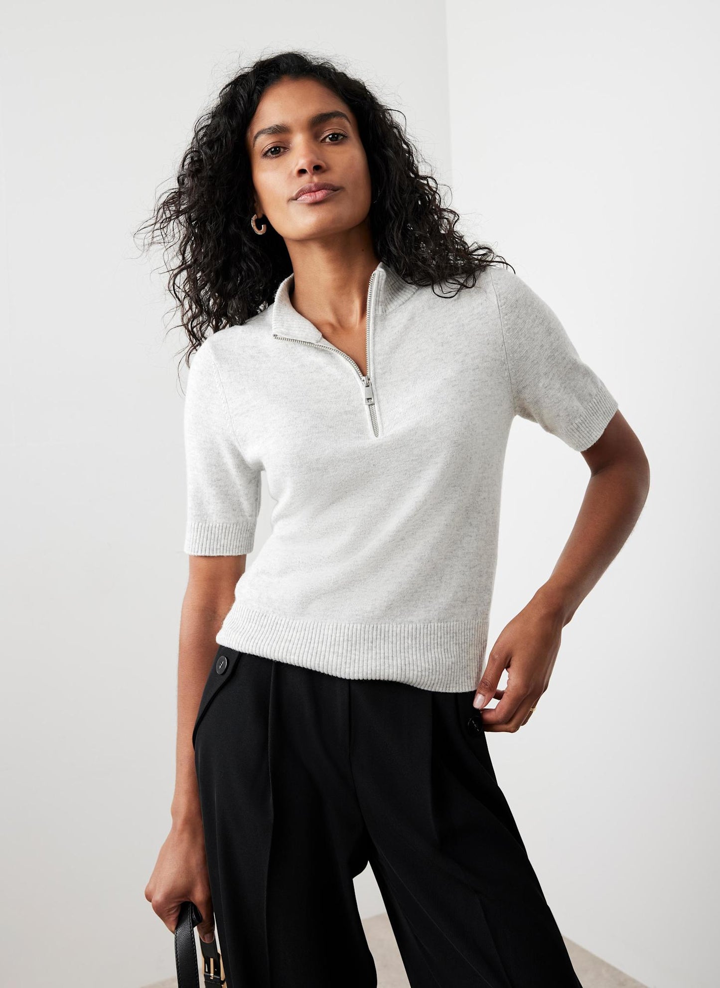 Grey Short Sleeve Knit Top