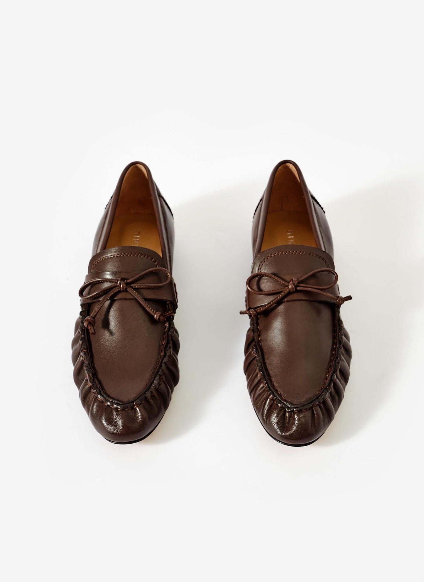 Imogen Brown Leather Ruched Loafers