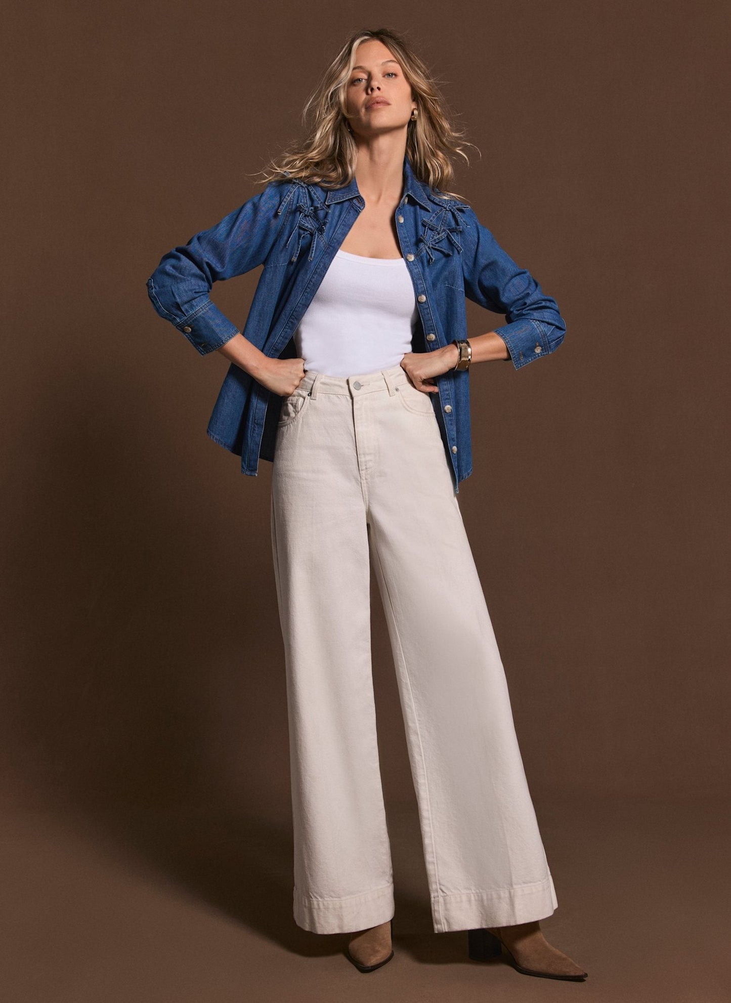 Indigo Bow Detail Denim Shirt