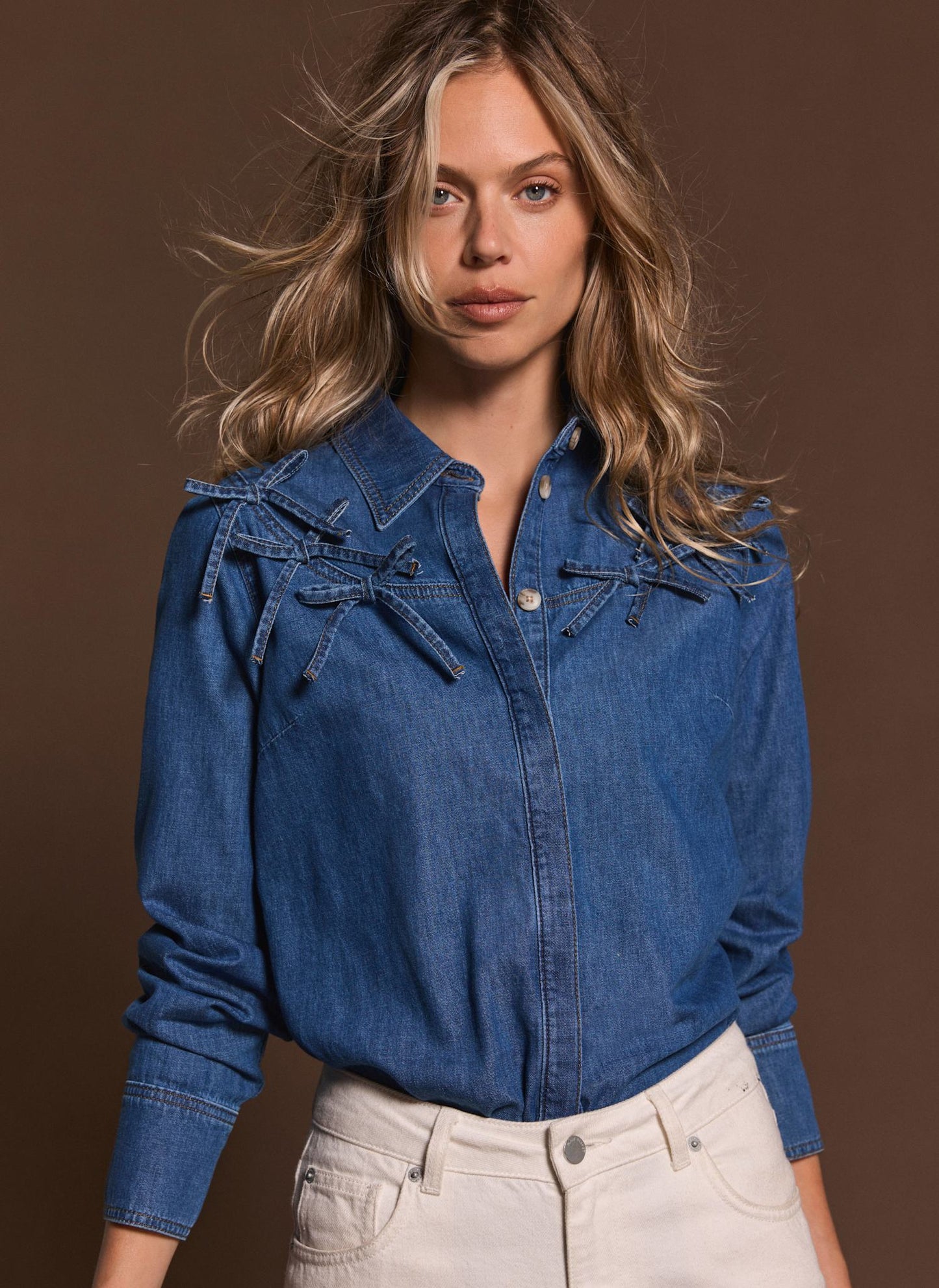 Indigo Bow Detail Denim Shirt