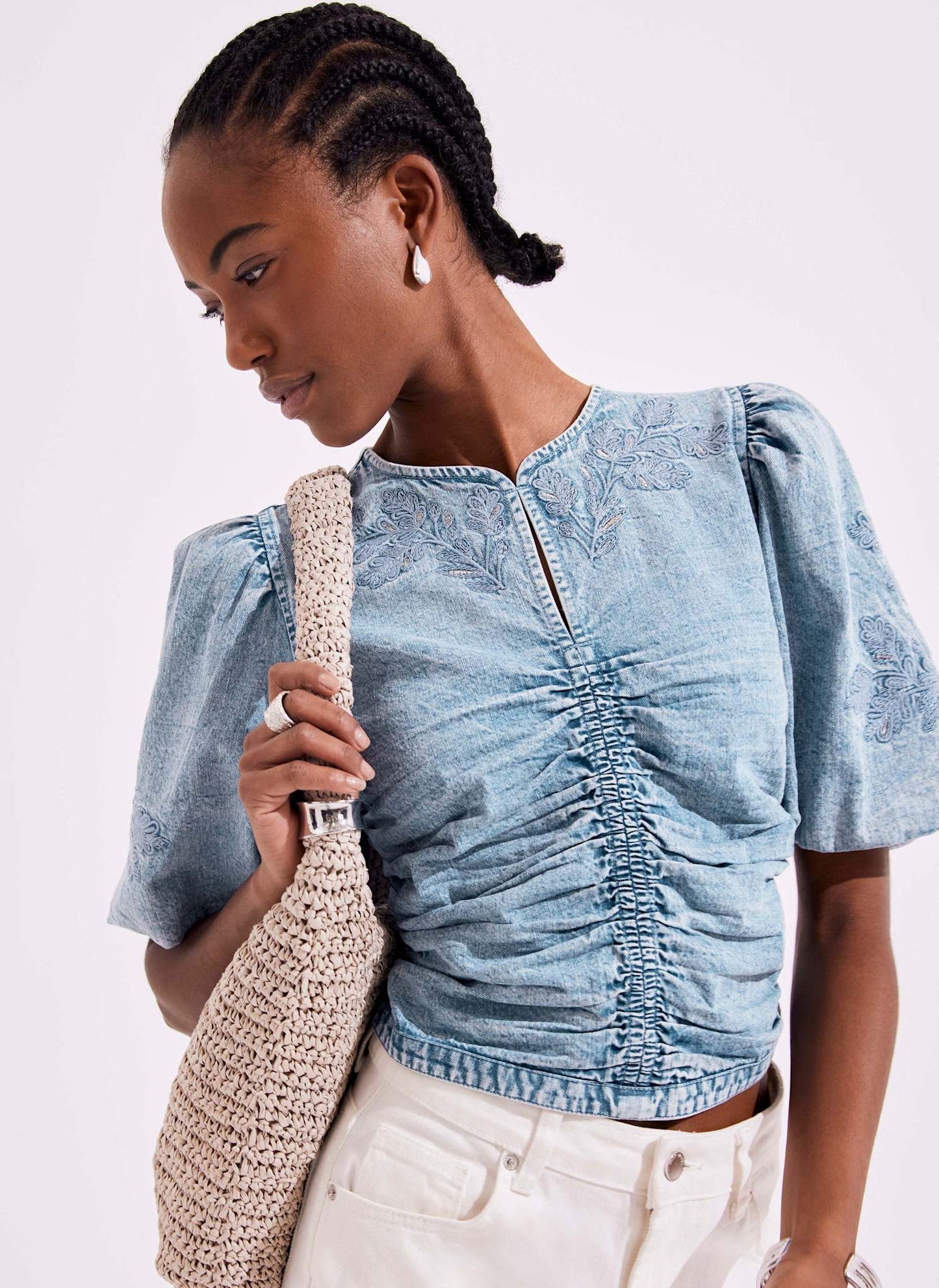 Indigo Denim Embroidered Top