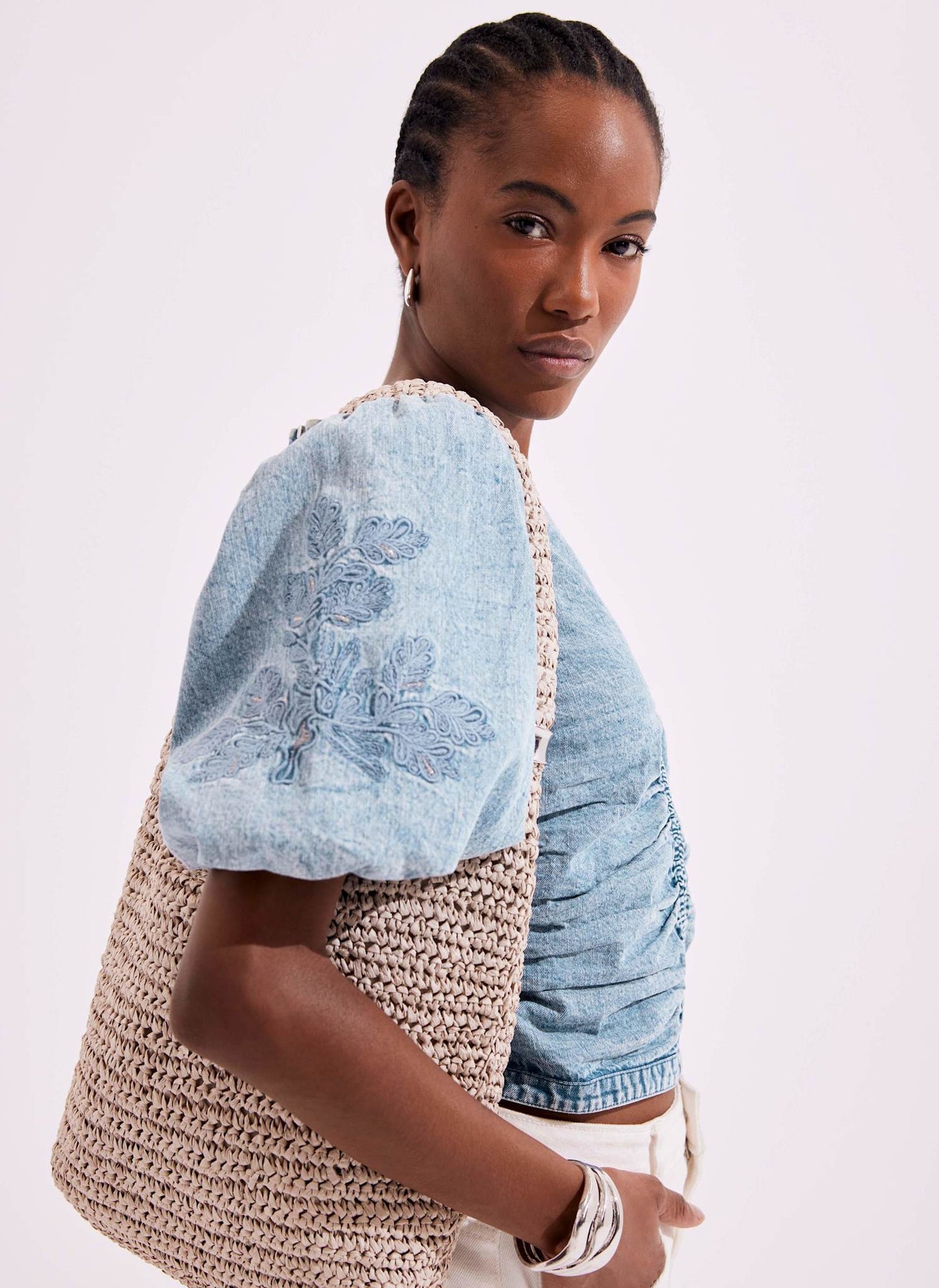 Indigo Denim Embroidered Top