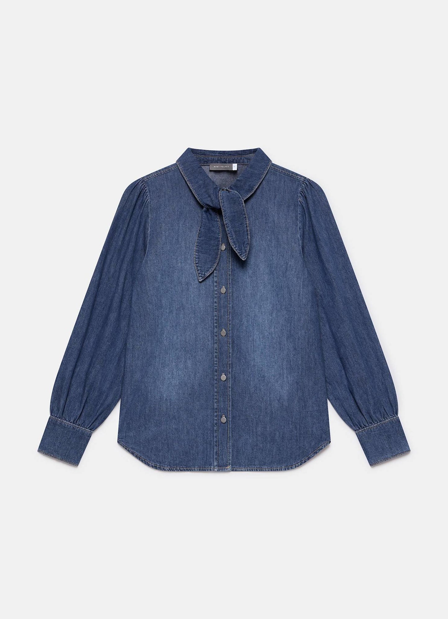 Tie Neck Denim Blouse