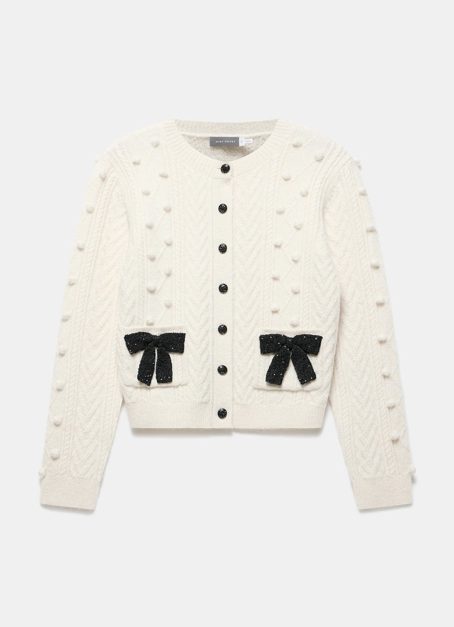 Cream Bow Detail Wool Blend Cardigan