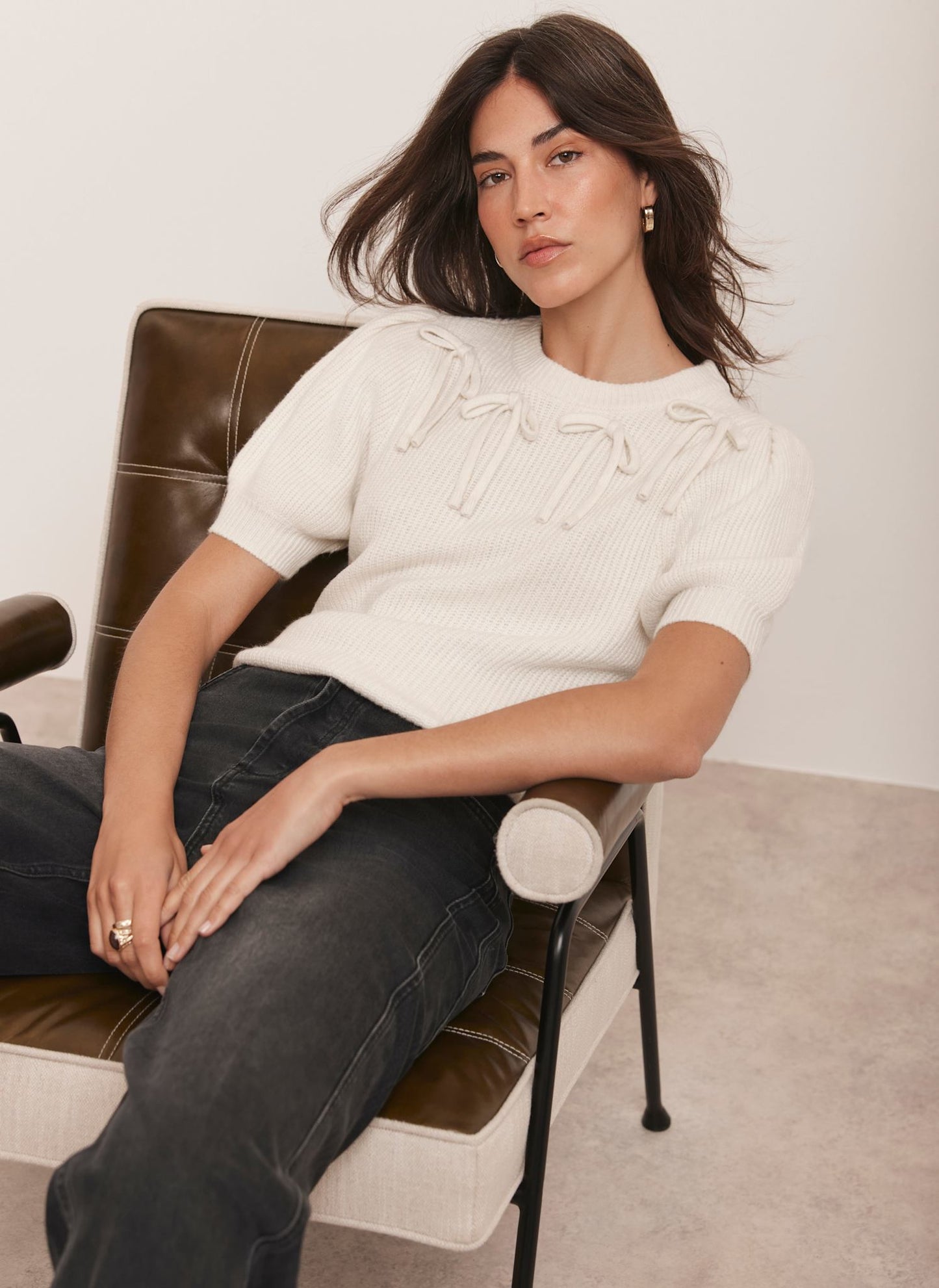 Cream Bow Detail Knit Top