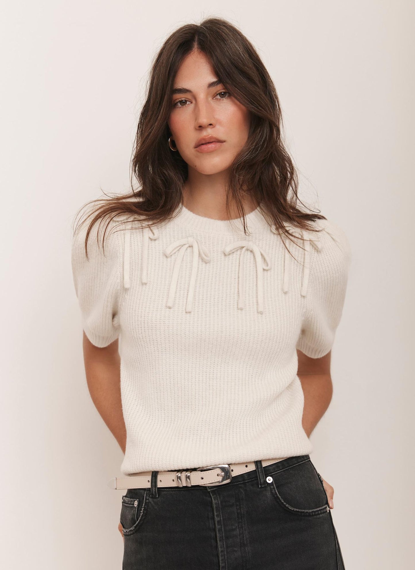 Cream Bow Detail Knit Top