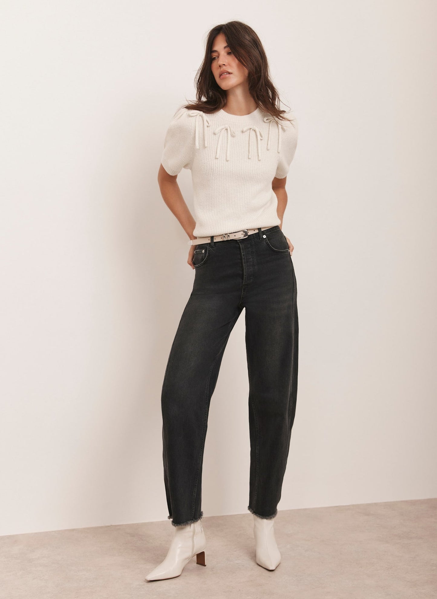 Cream Bow Detail Knit Top