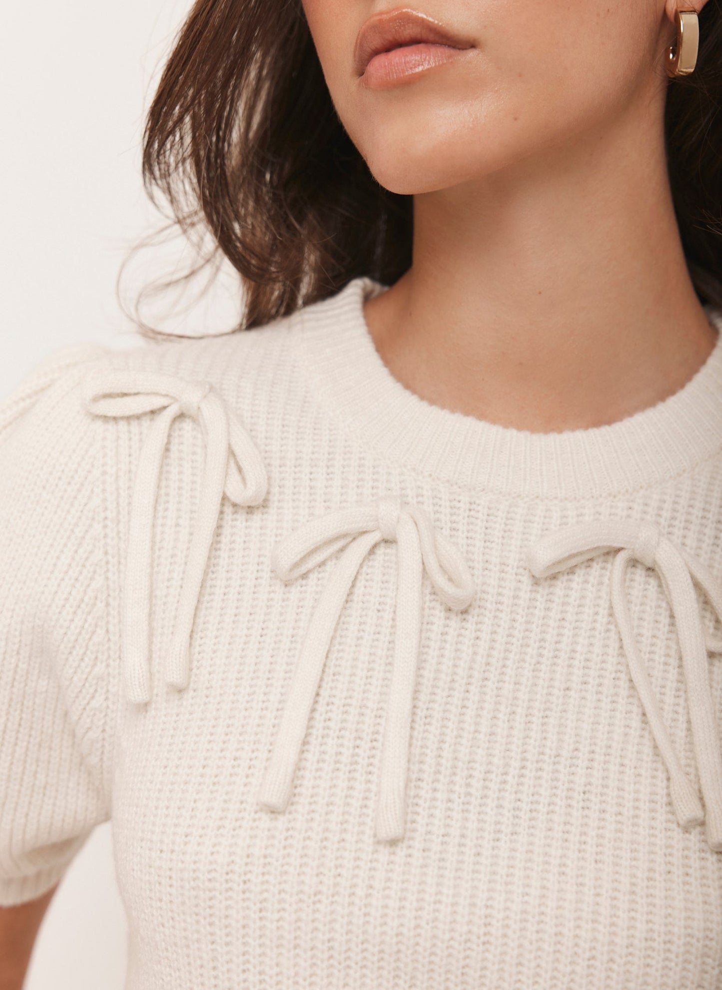 Cream Bow Detail Knit Top