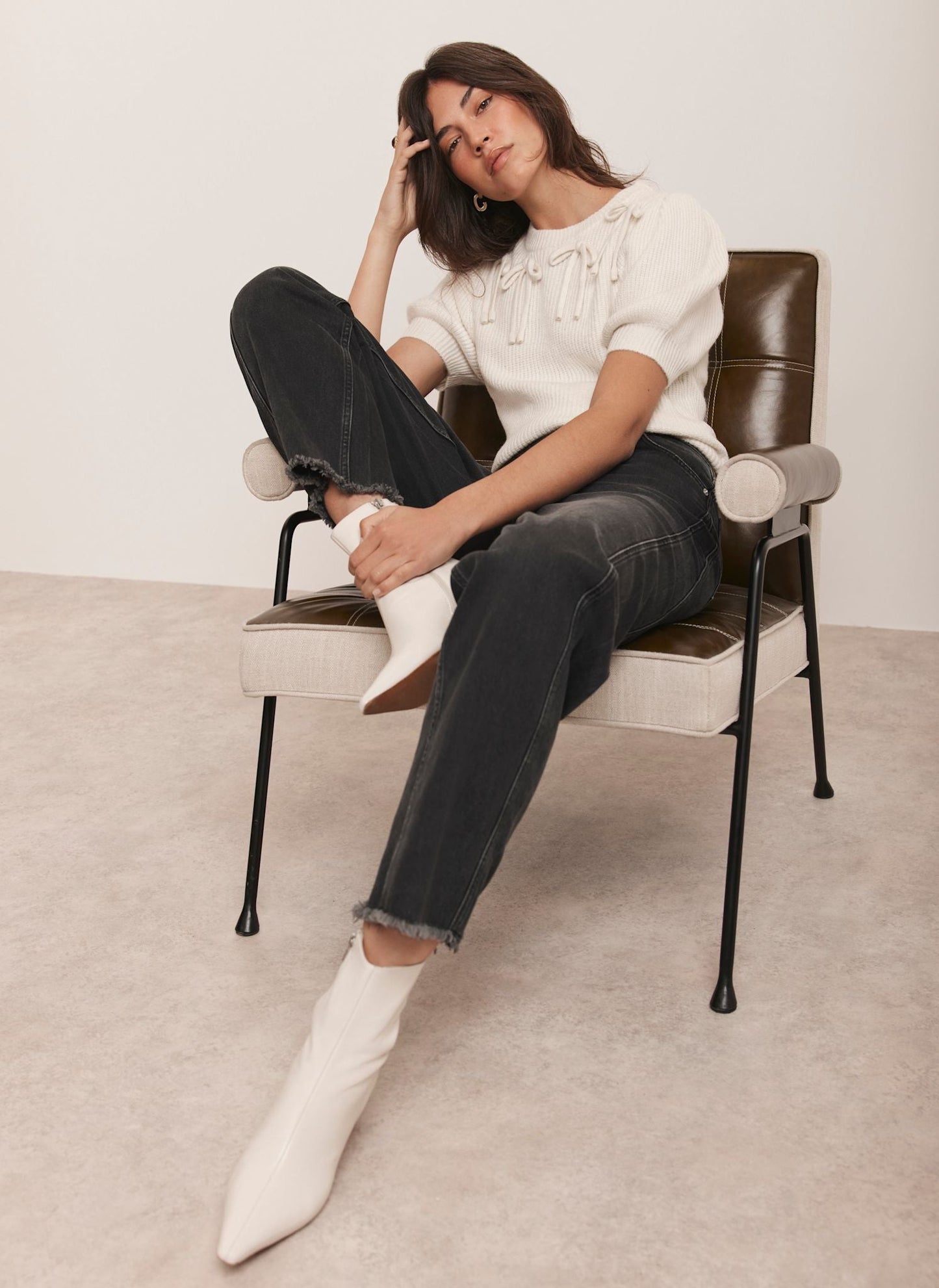 Cream Bow Detail Knit Top