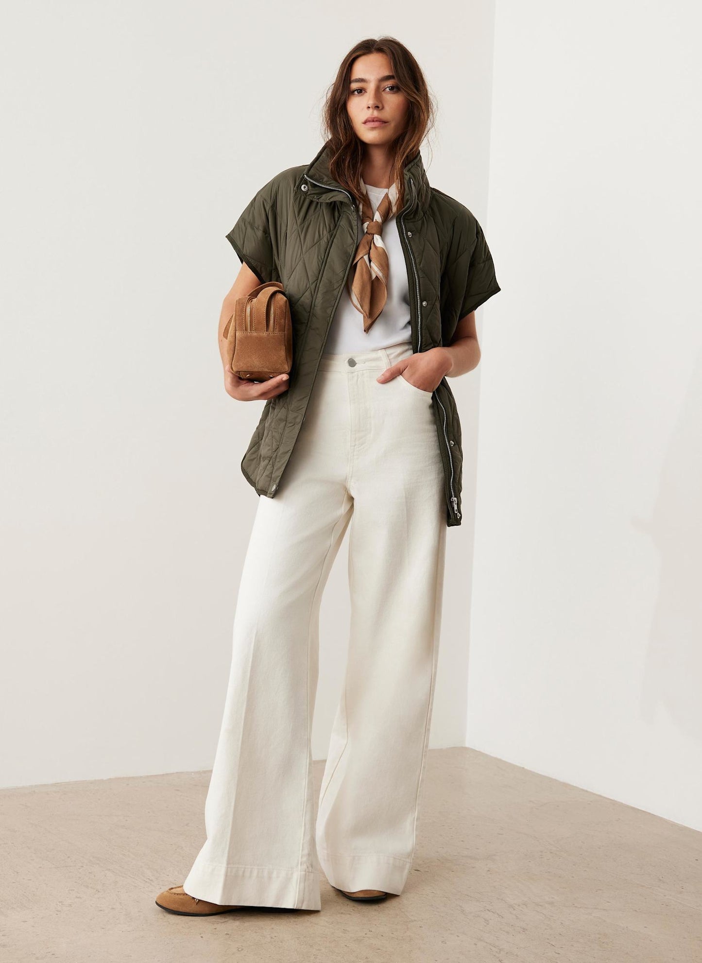 Khaki Quilted Oversized Gilet