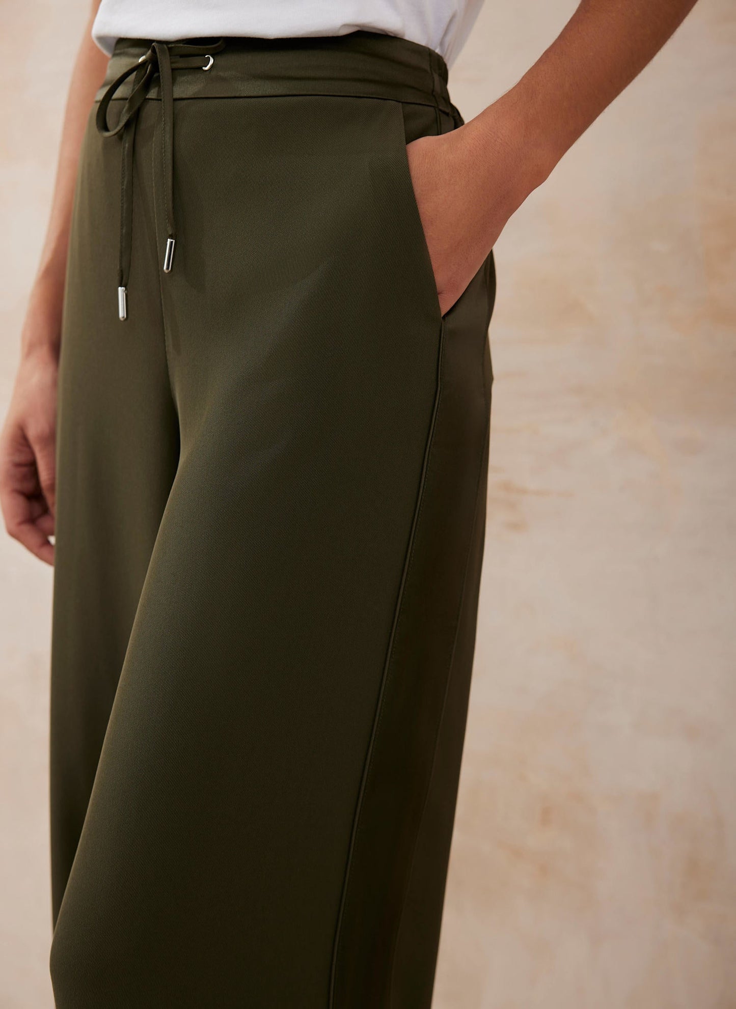 Khaki Side Stripe Wide Trousers