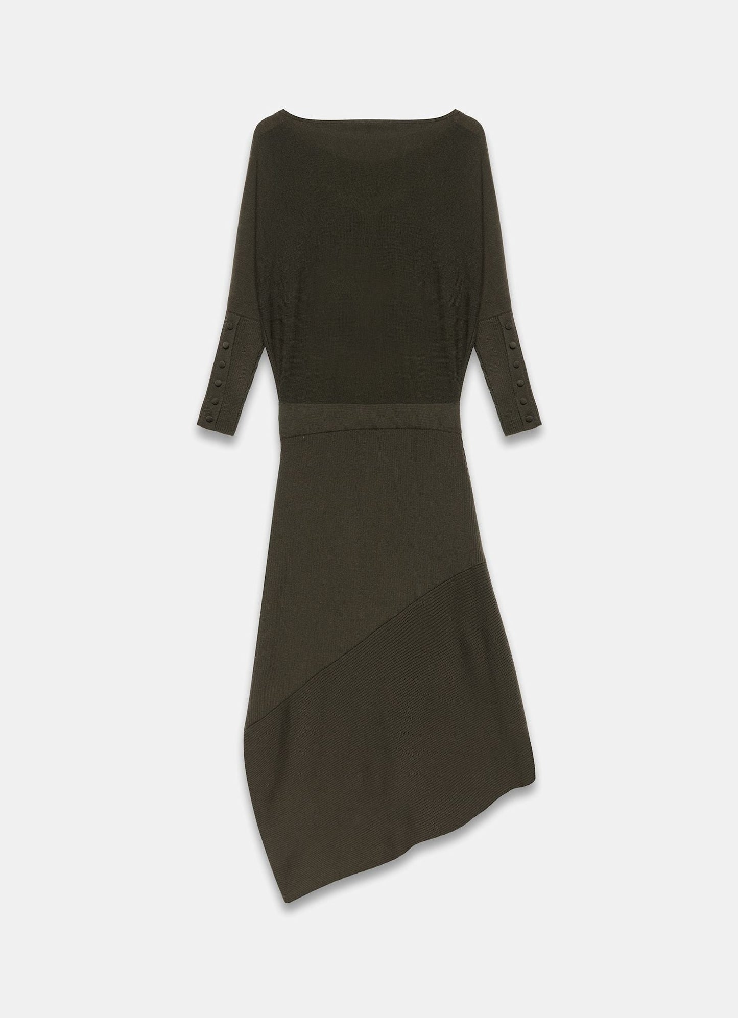 Khaki Batwing Asymmetric Knit Maxi Dress