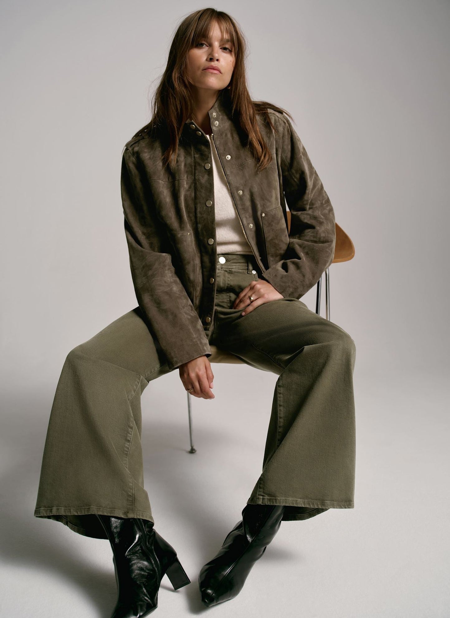 Khaki Suede Bomber Jacket
