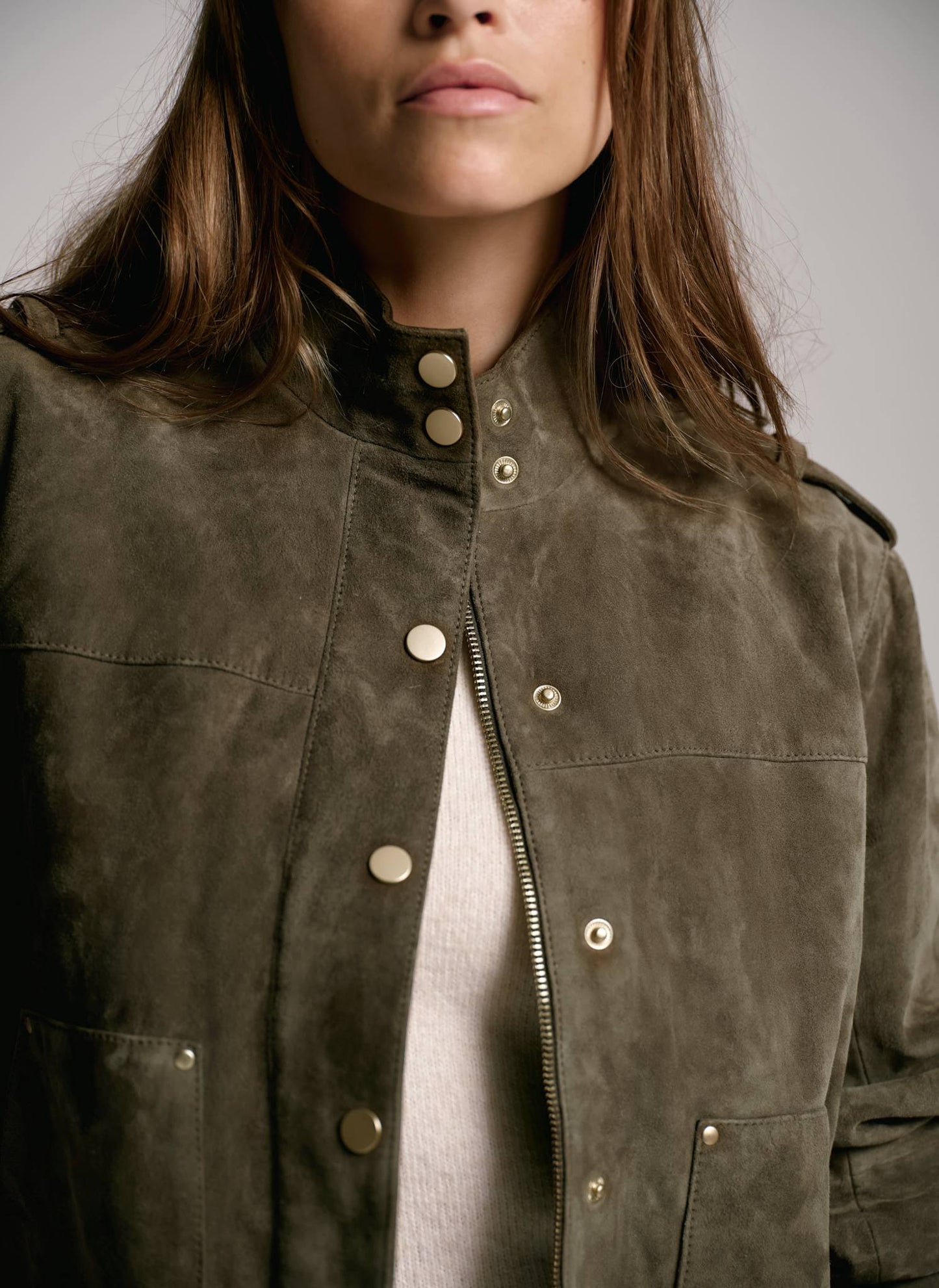 Khaki Suede Bomber Jacket
