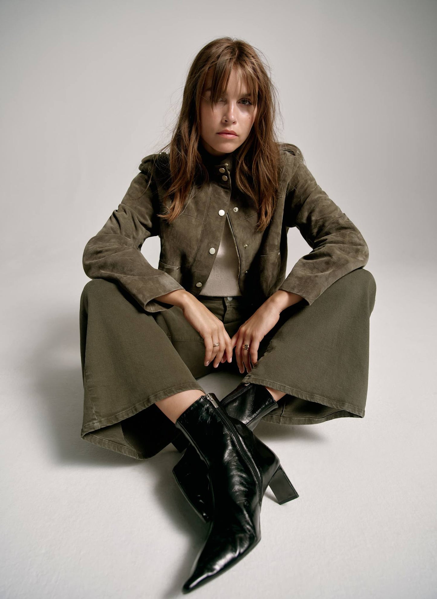 Khaki Suede Bomber Jacket