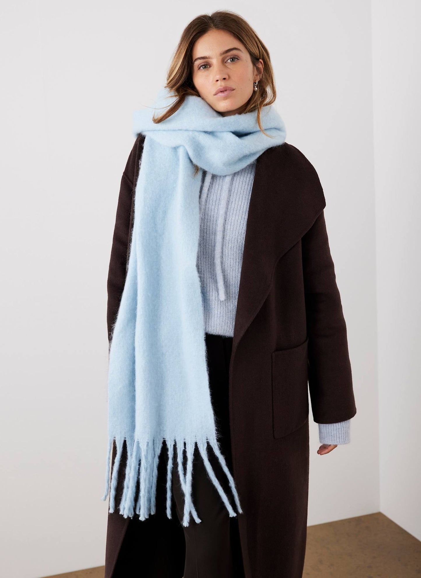 Blue Brushed Tassel Scarf