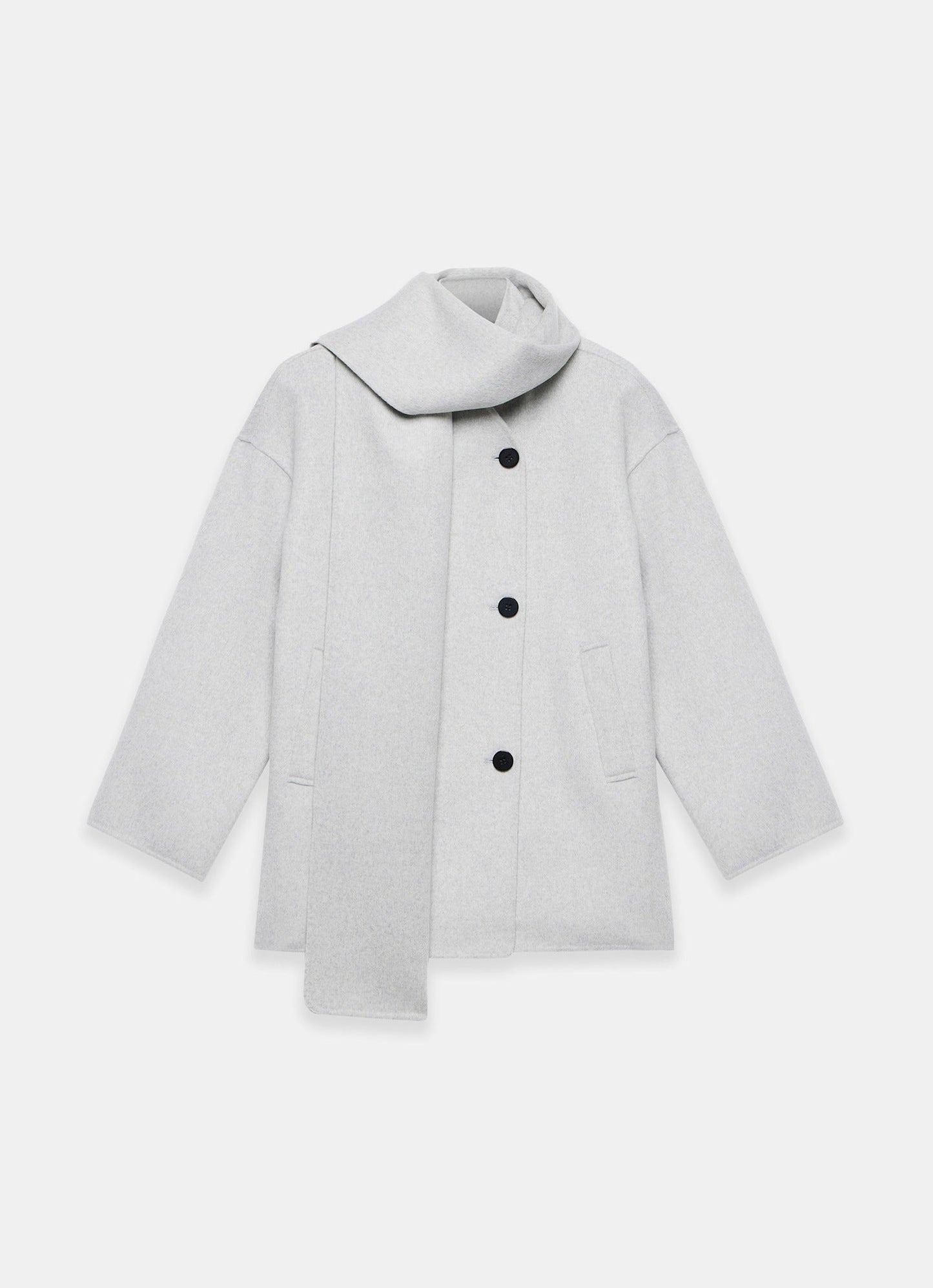 Light Grey Wool Blend Hand Finished Scarf Detail Coat