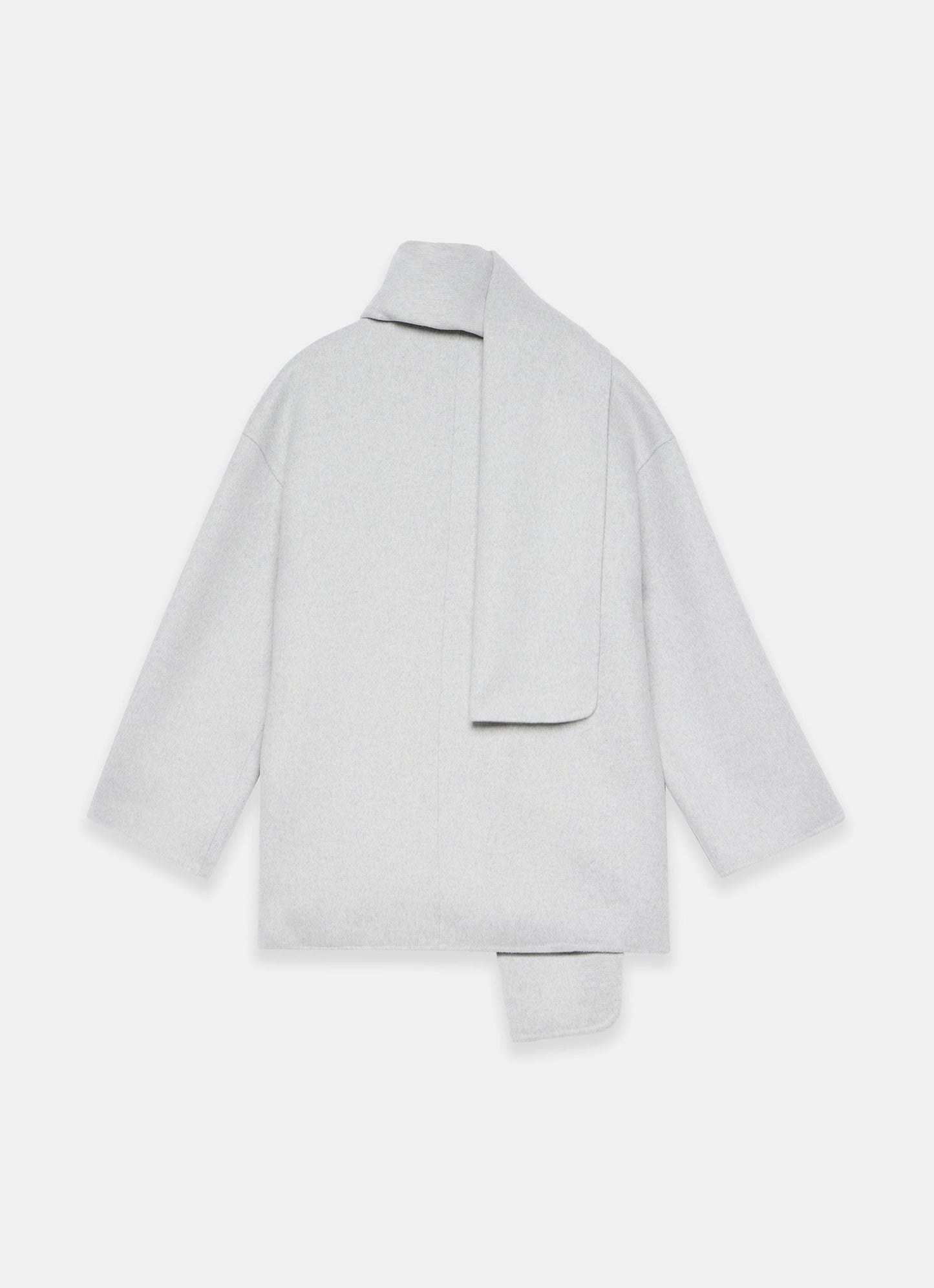 Light Grey Wool Blend Hand Finished Scarf Detail Coat