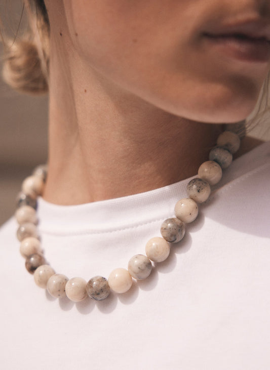 Cream Marbled Stone Beaded Necklace