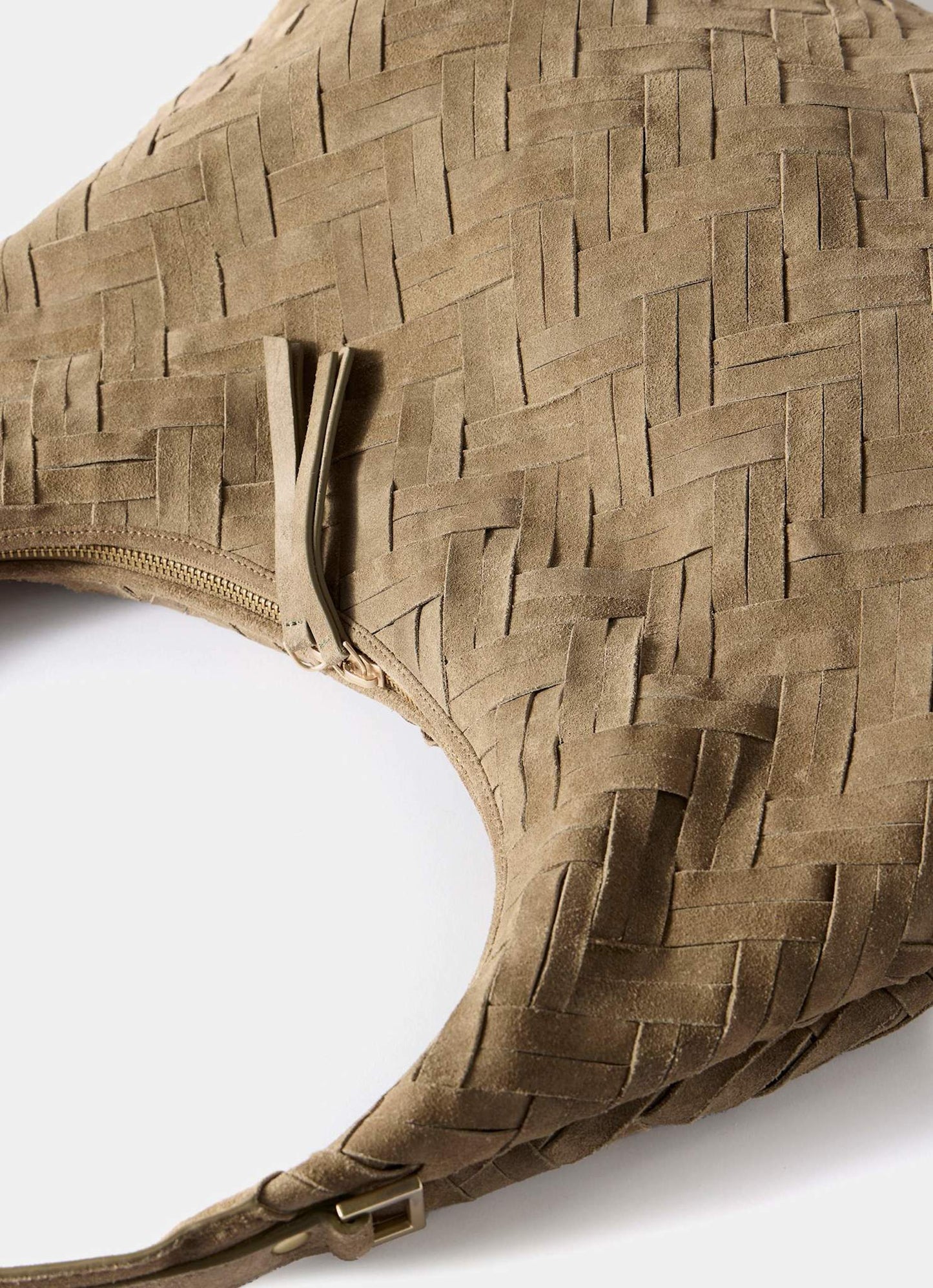 May Neutral Woven Suede Shoulder Bag