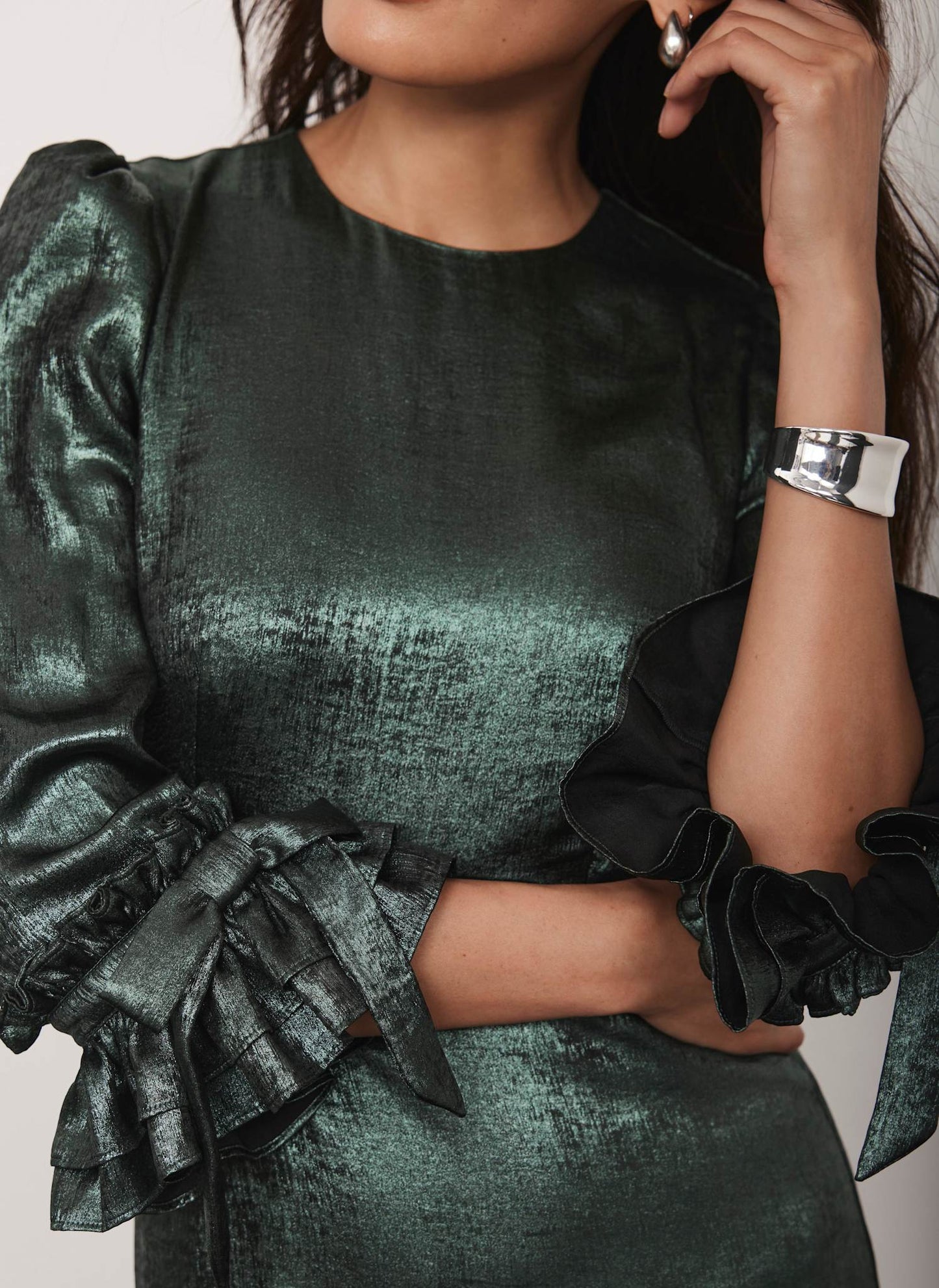 Green Metallic Midi Dress