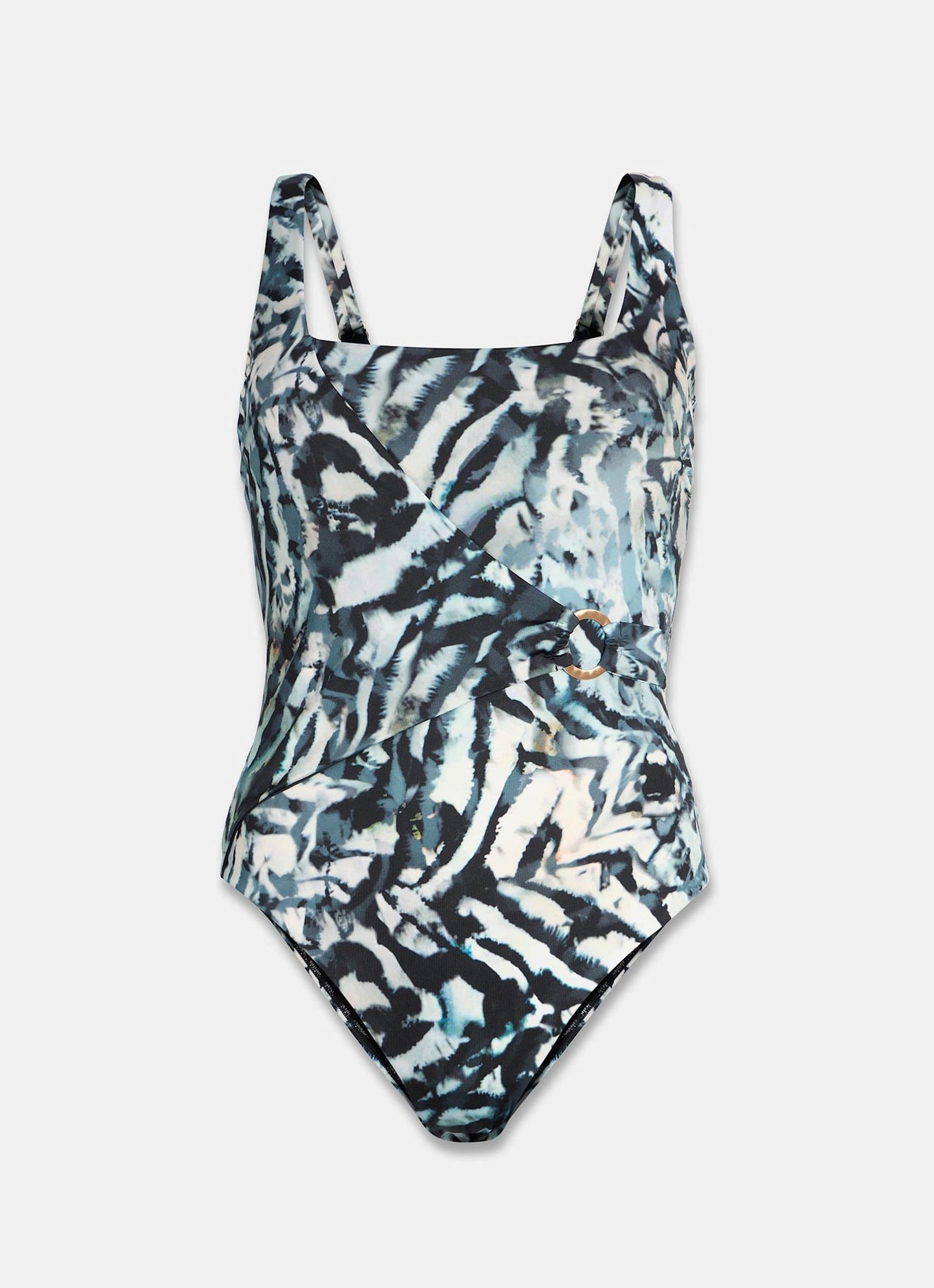Navy Print Wrap Swimsuit