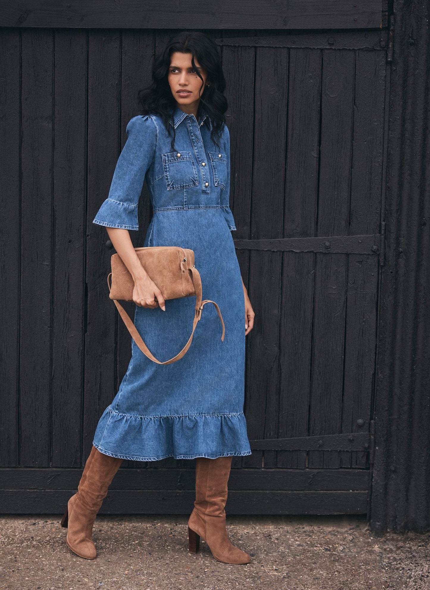 Indigo Denim Midi Shirt Dress