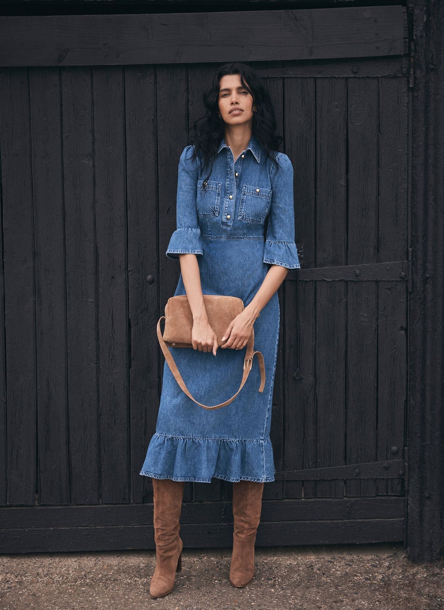 Indigo Denim Midi Shirt Dress