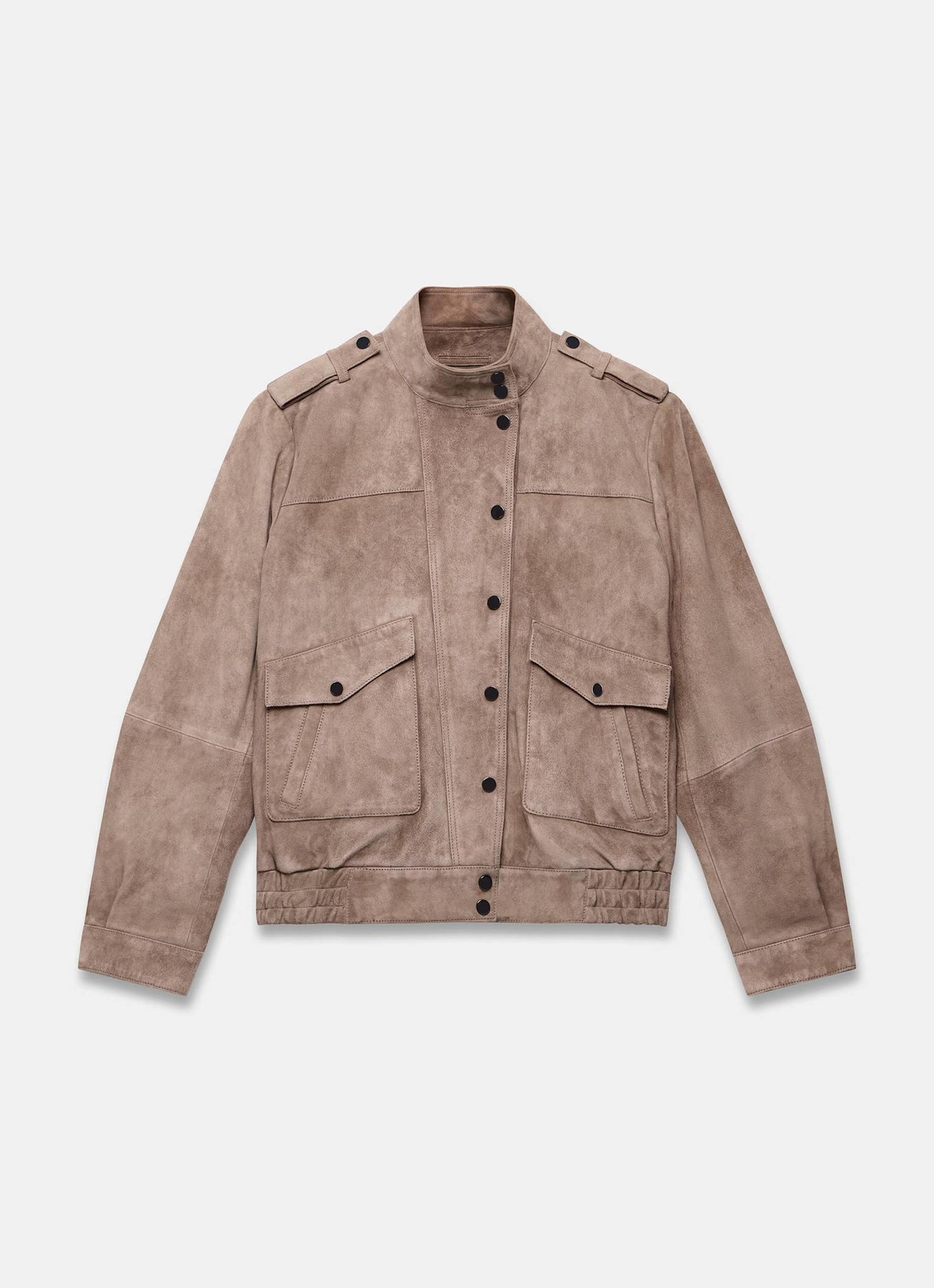 Neutral Suede Bomber Jacket